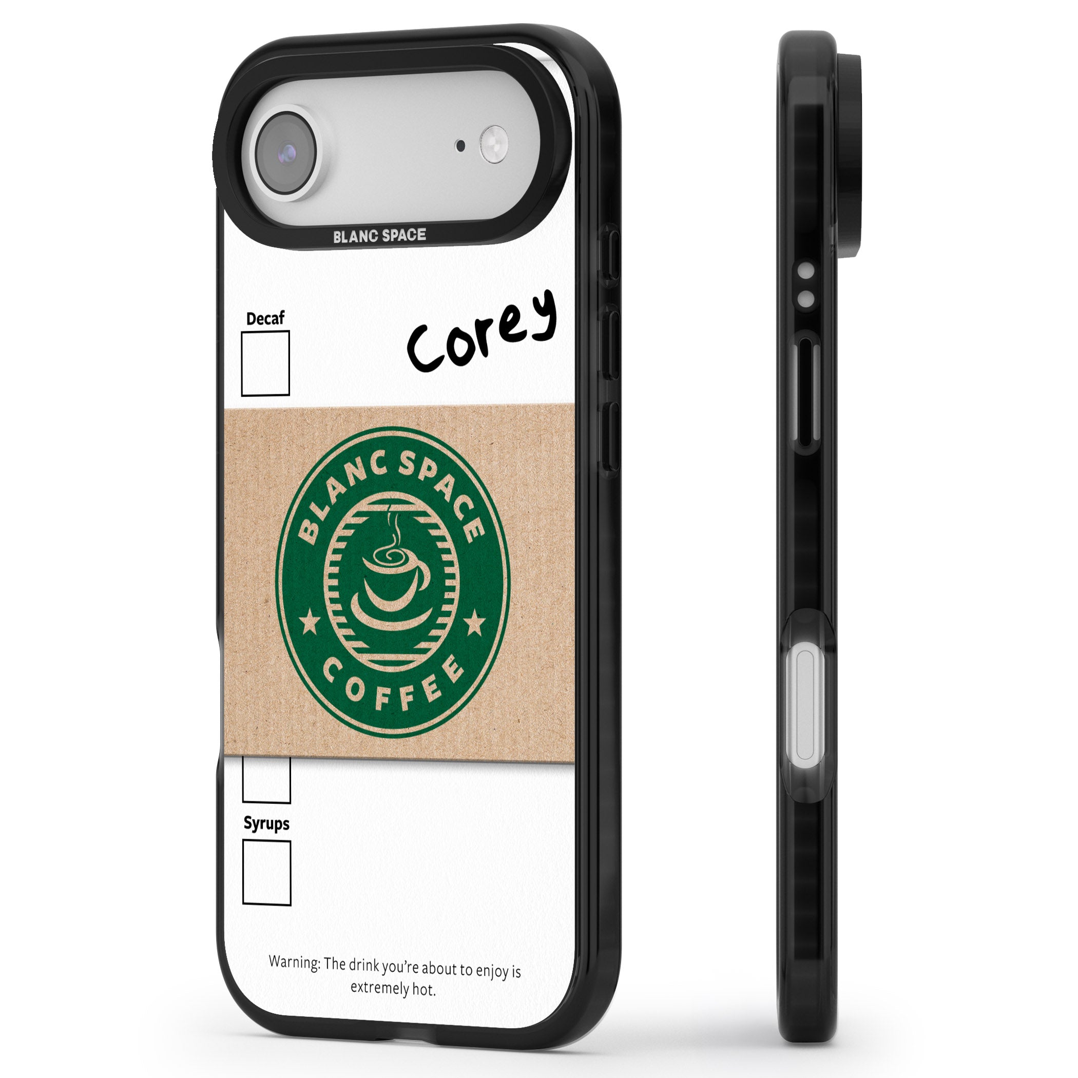 Personalised Coffee Cup iPhone 17 Air Impact Black Phone Case Side Profile