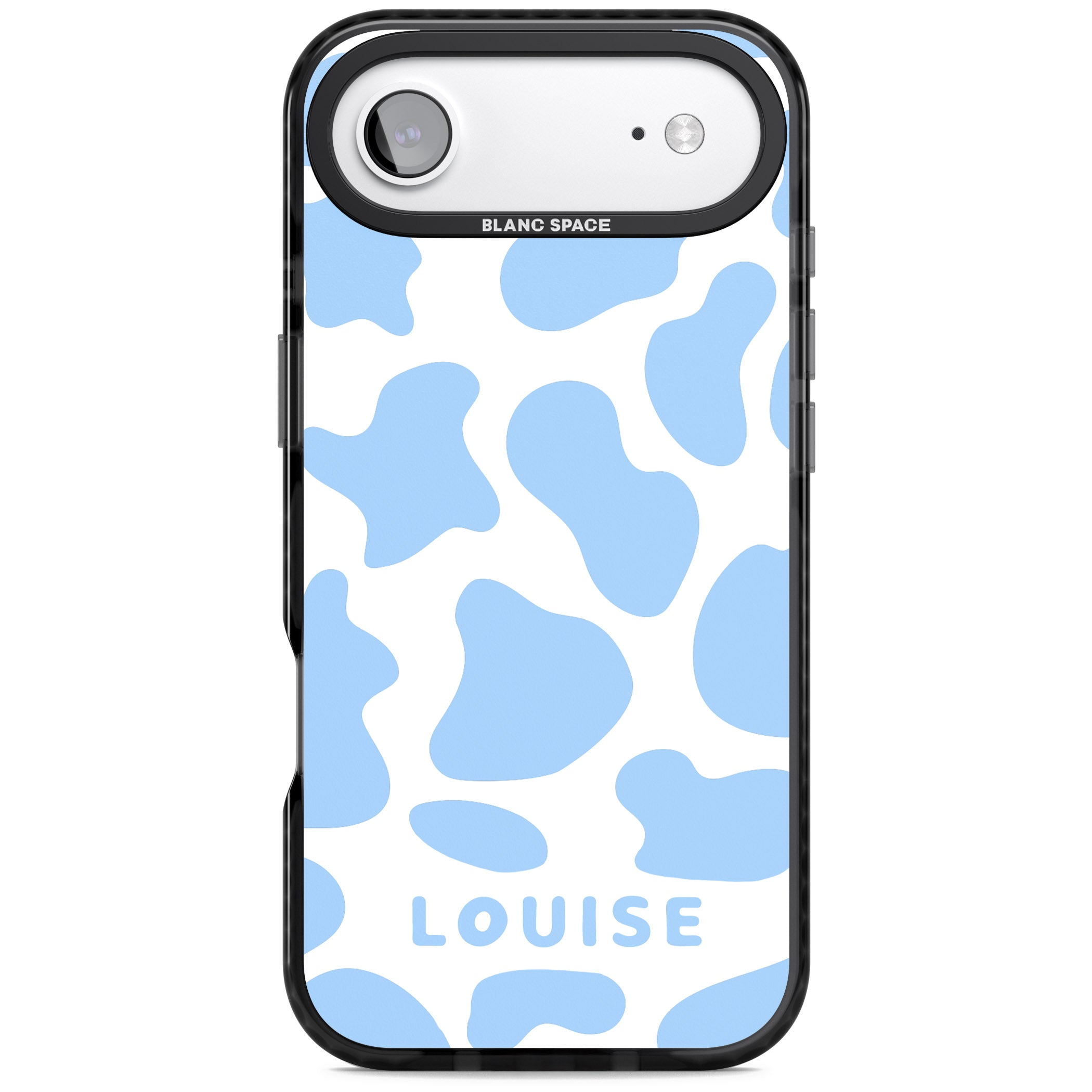 Personalised Blue And White Cow Print iPhone 17 Air Impact Black Phone Case