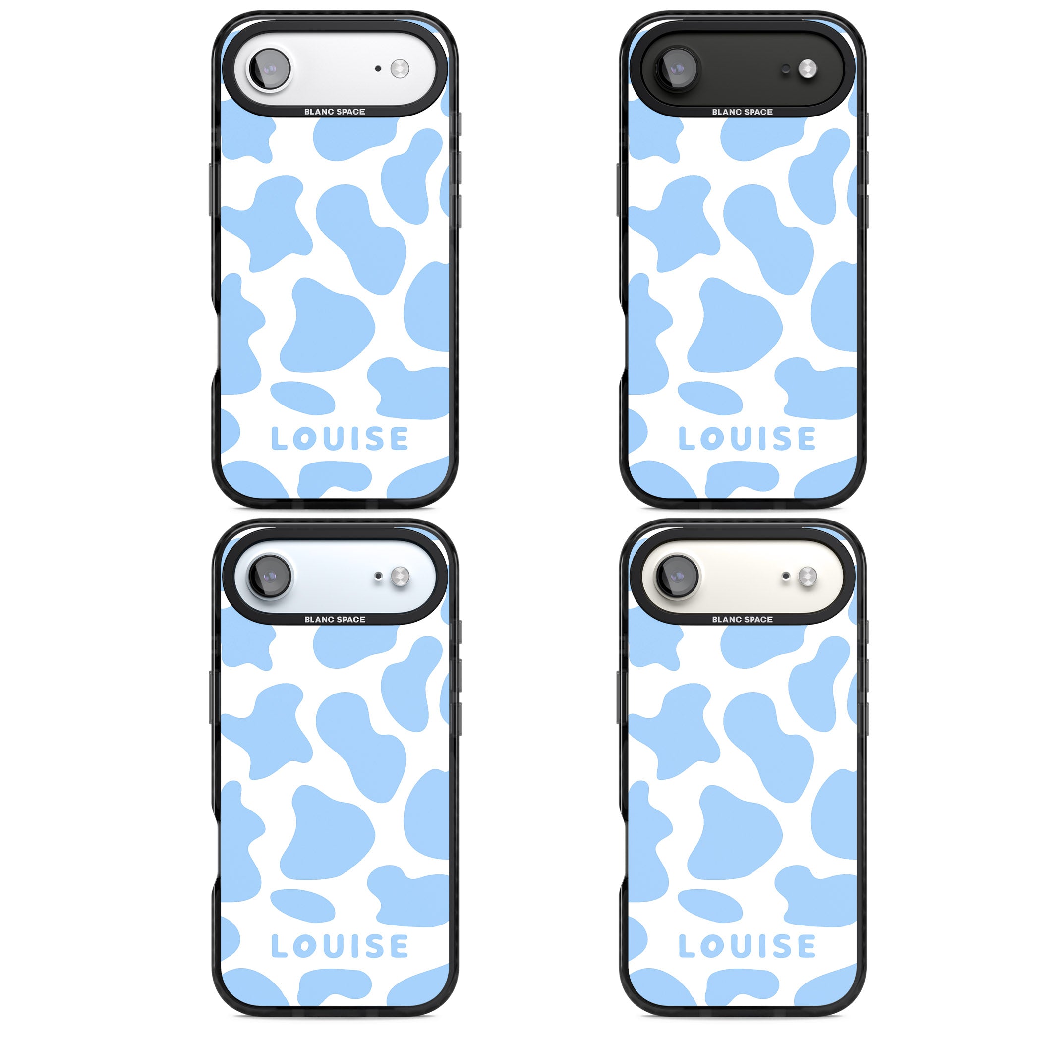 Personalised Blue And White Cow Print iPhone 17 Air Impact Black Phone Case APT Impact Protection