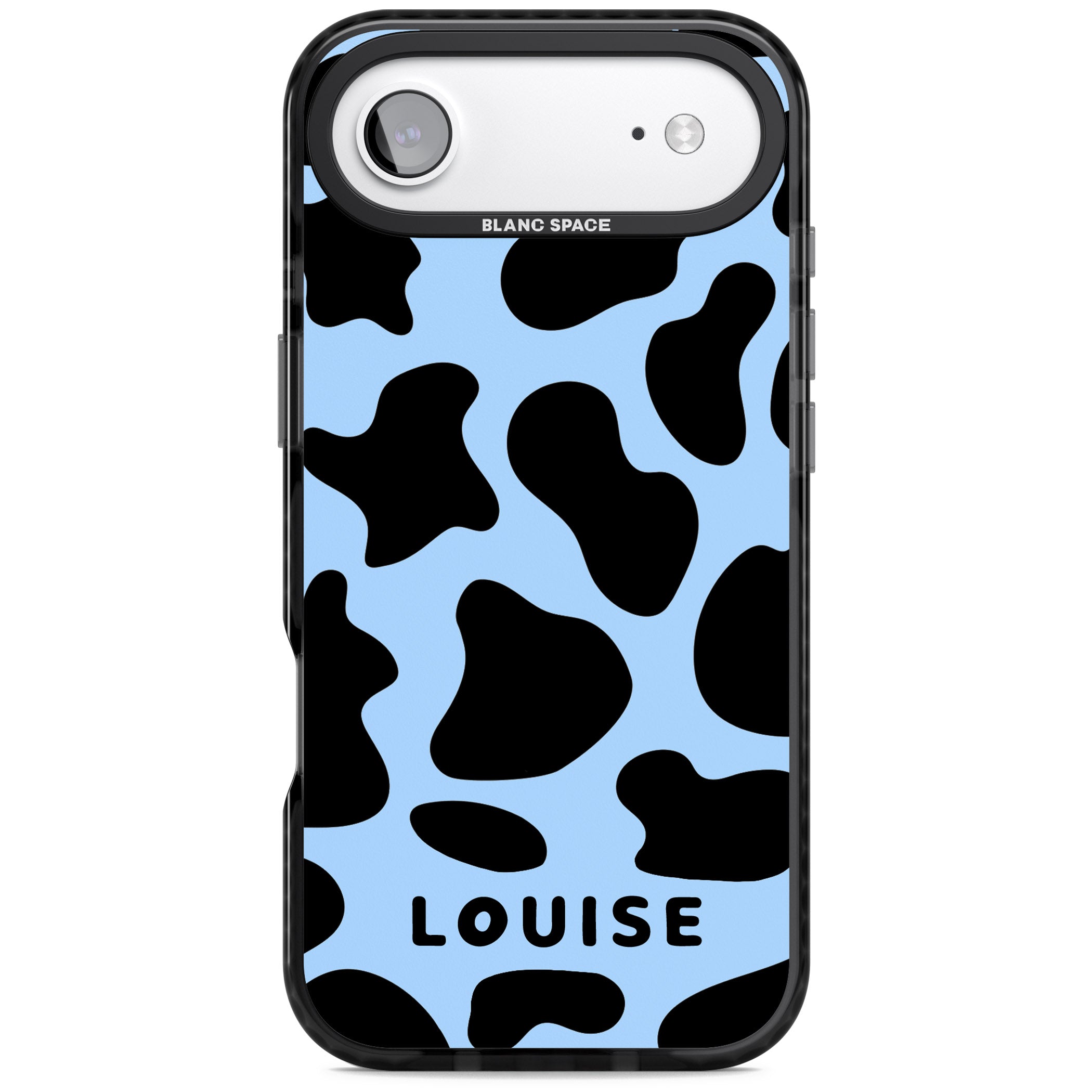 Personalised Blue And Black Cow Print iPhone 17 Air Impact Black Phone Case
