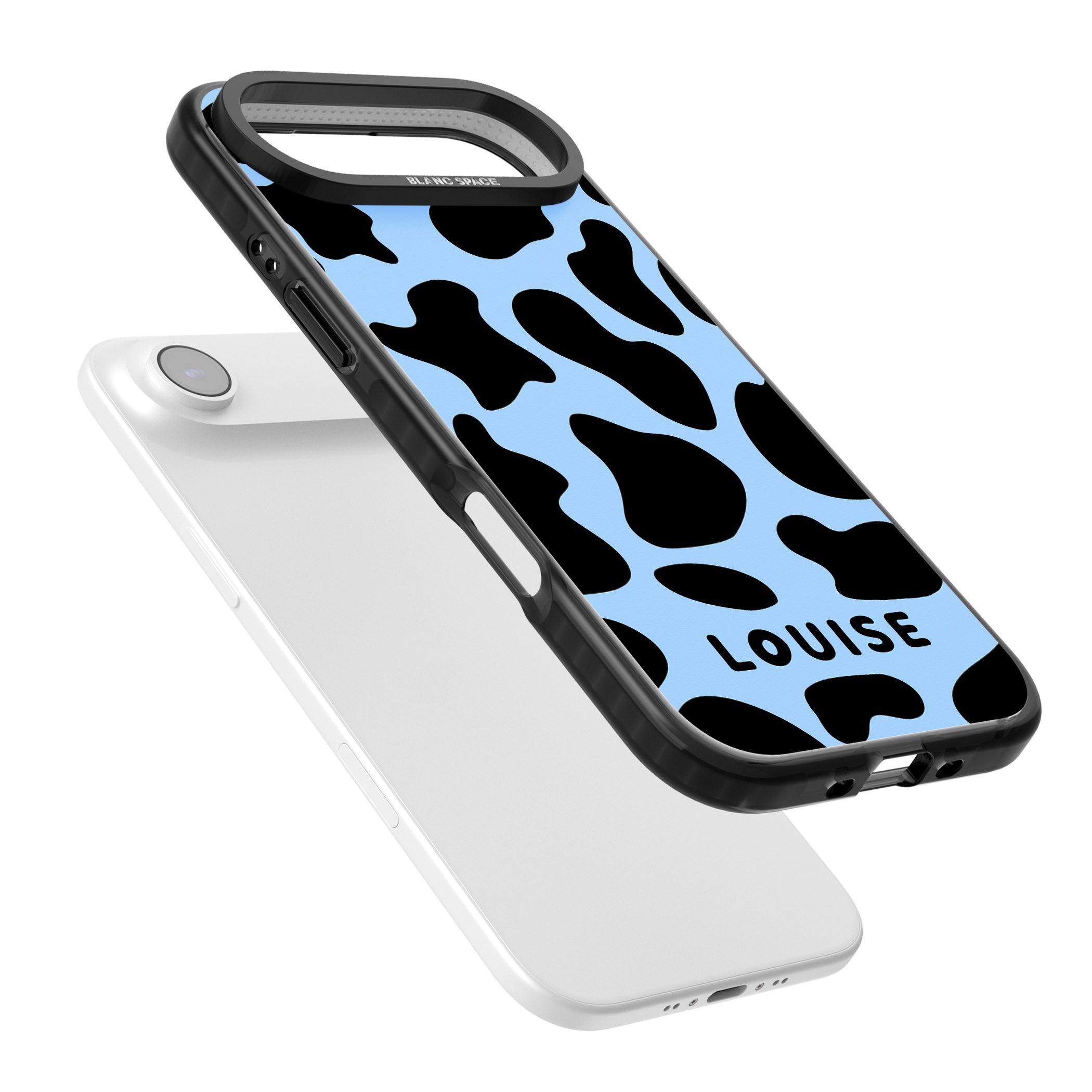 Personalised Blue And Black Cow Print iPhone 17 Air Impact Black Phone Case Colours