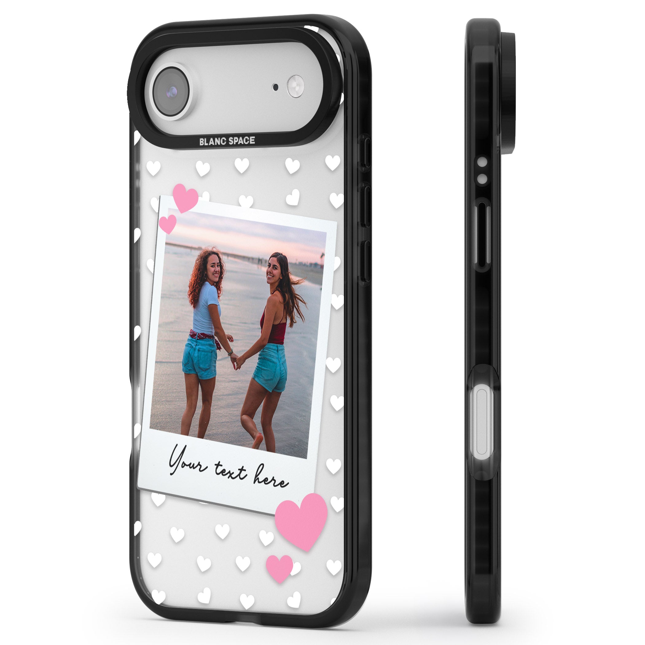 Personalised Hearts Instant Camera Photo iPhone 17 Air Impact Black Phone Case Side Profile
