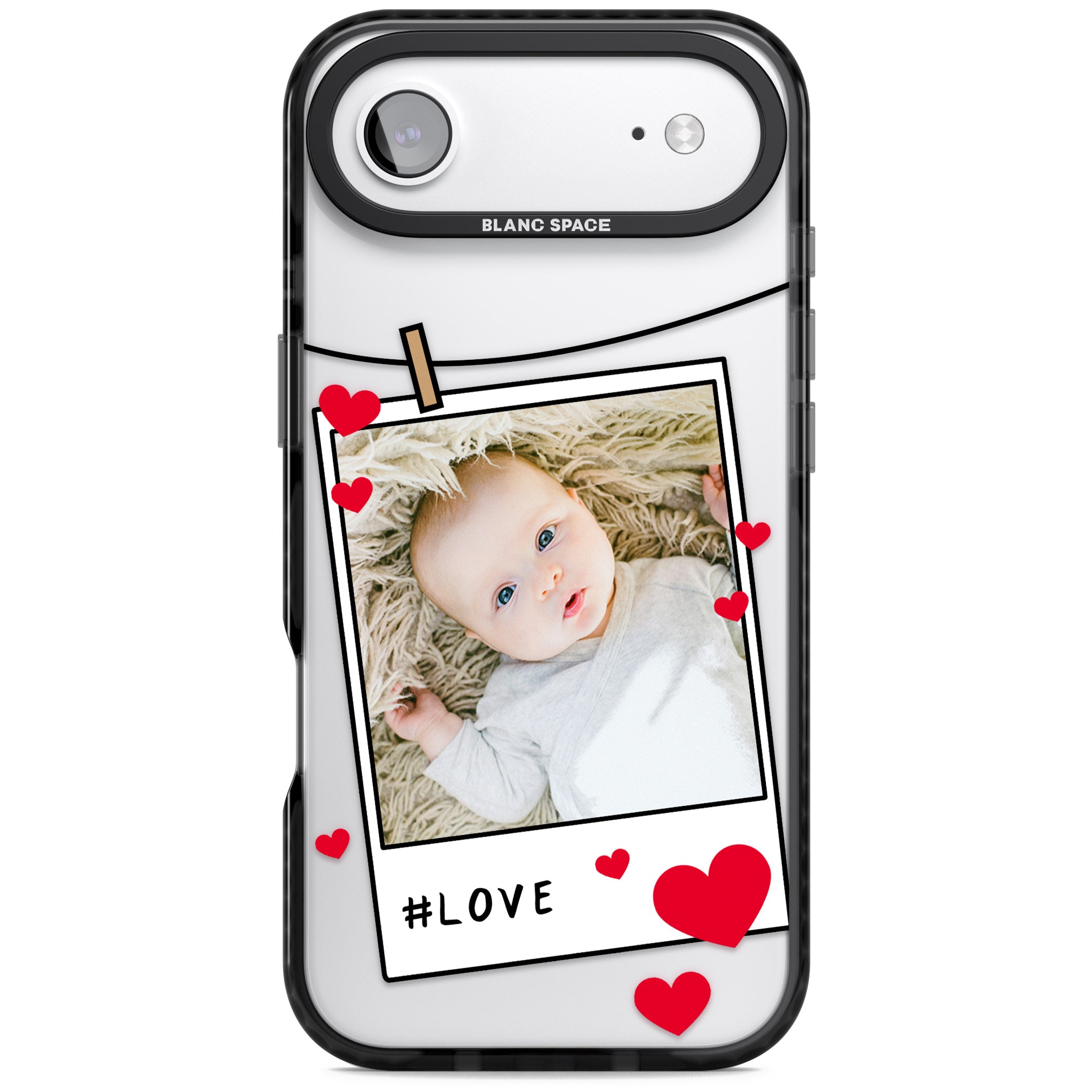 Personalised Paperclip & Hearts Instant Camera Photo iPhone 17 Air Impact Black Phone Case