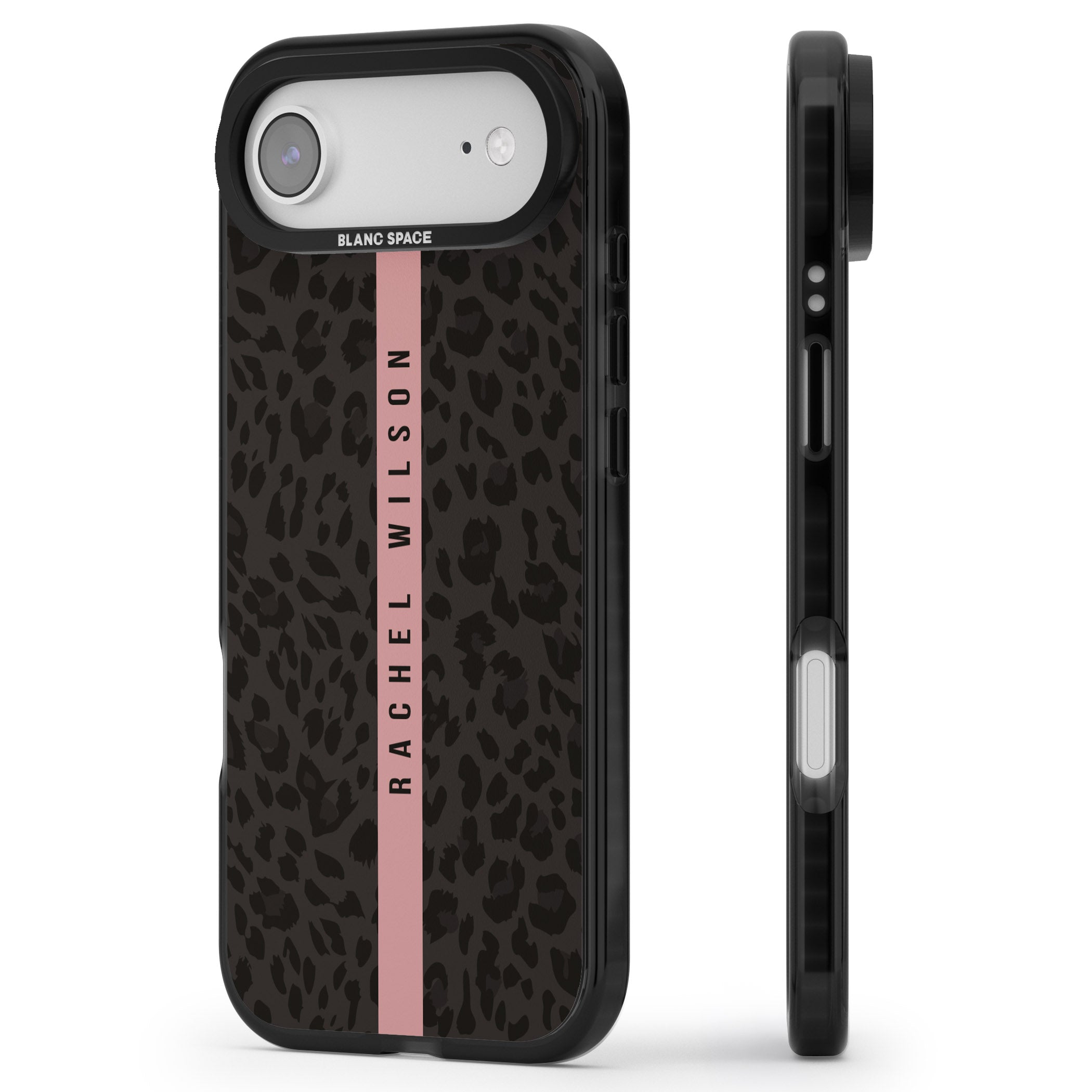 Personalised Pink Stripe Leopard iPhone 17 Air Impact Black Phone Case Side Profile