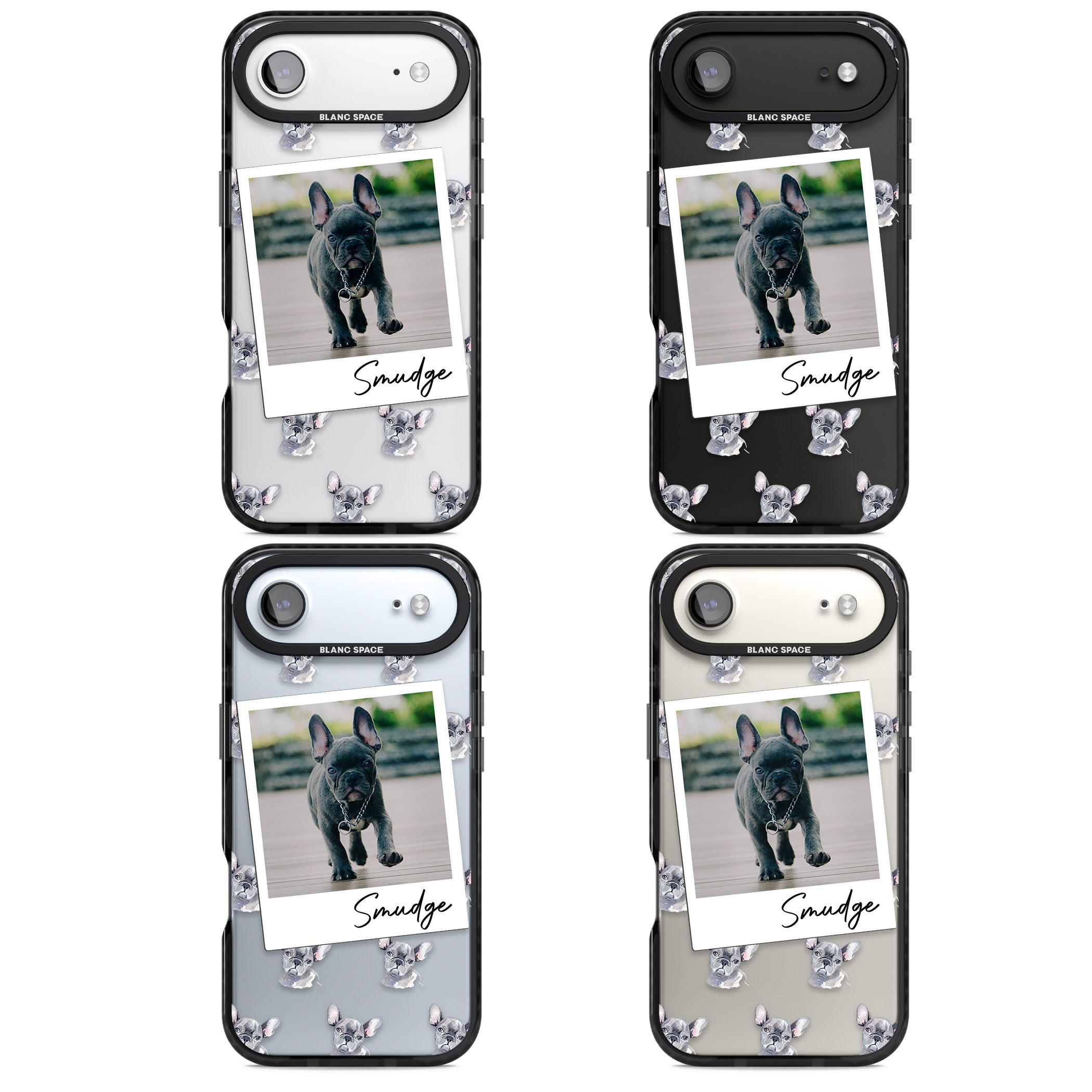 Personalised Grey French Bulldog Instant Camera Photo iPhone 17 Air Impact Black Phone Case APT Impact Protection