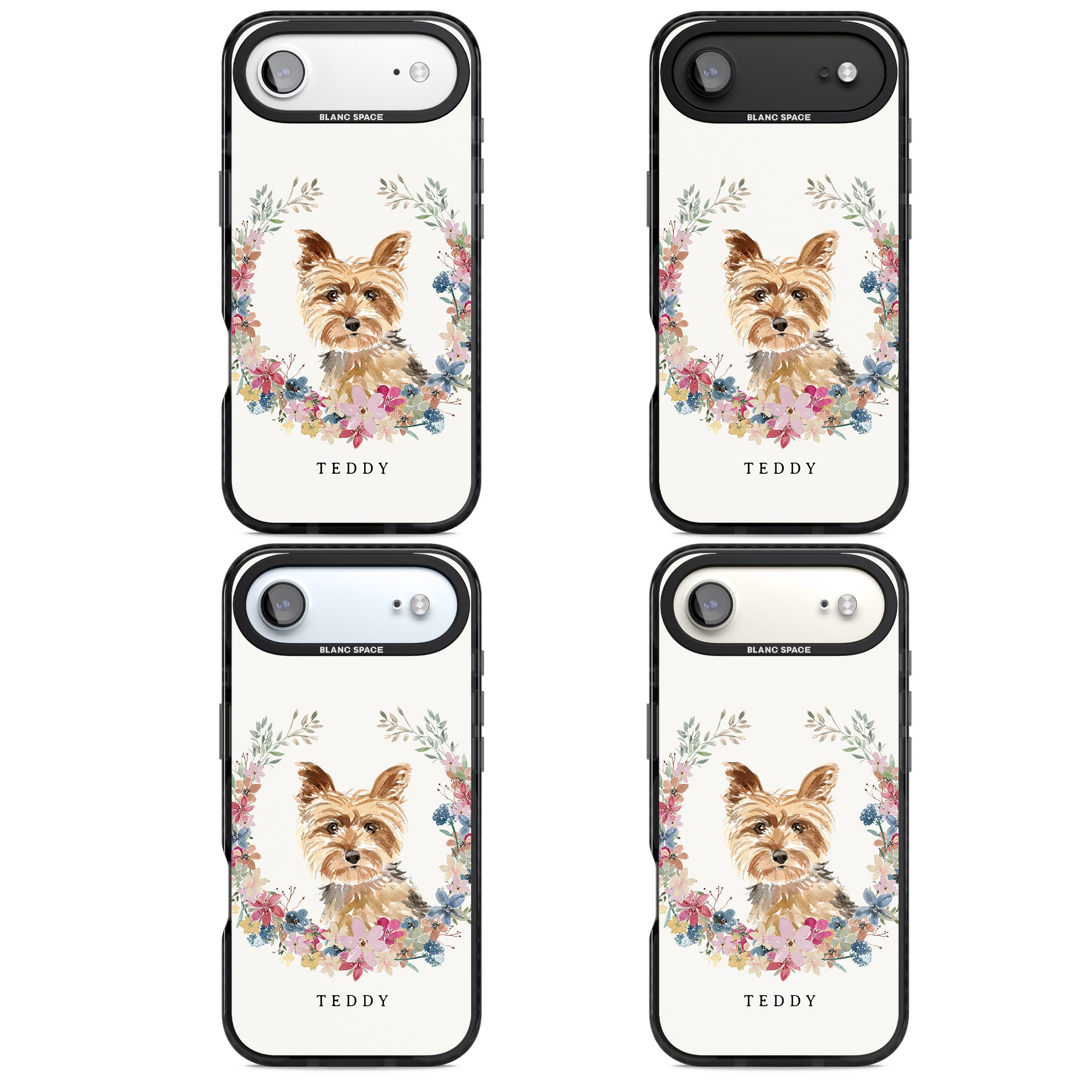 Personalised Yorkshire Terrier Floral Portrait iPhone 17 Air Impact Black Phone Case APT Impact Protection