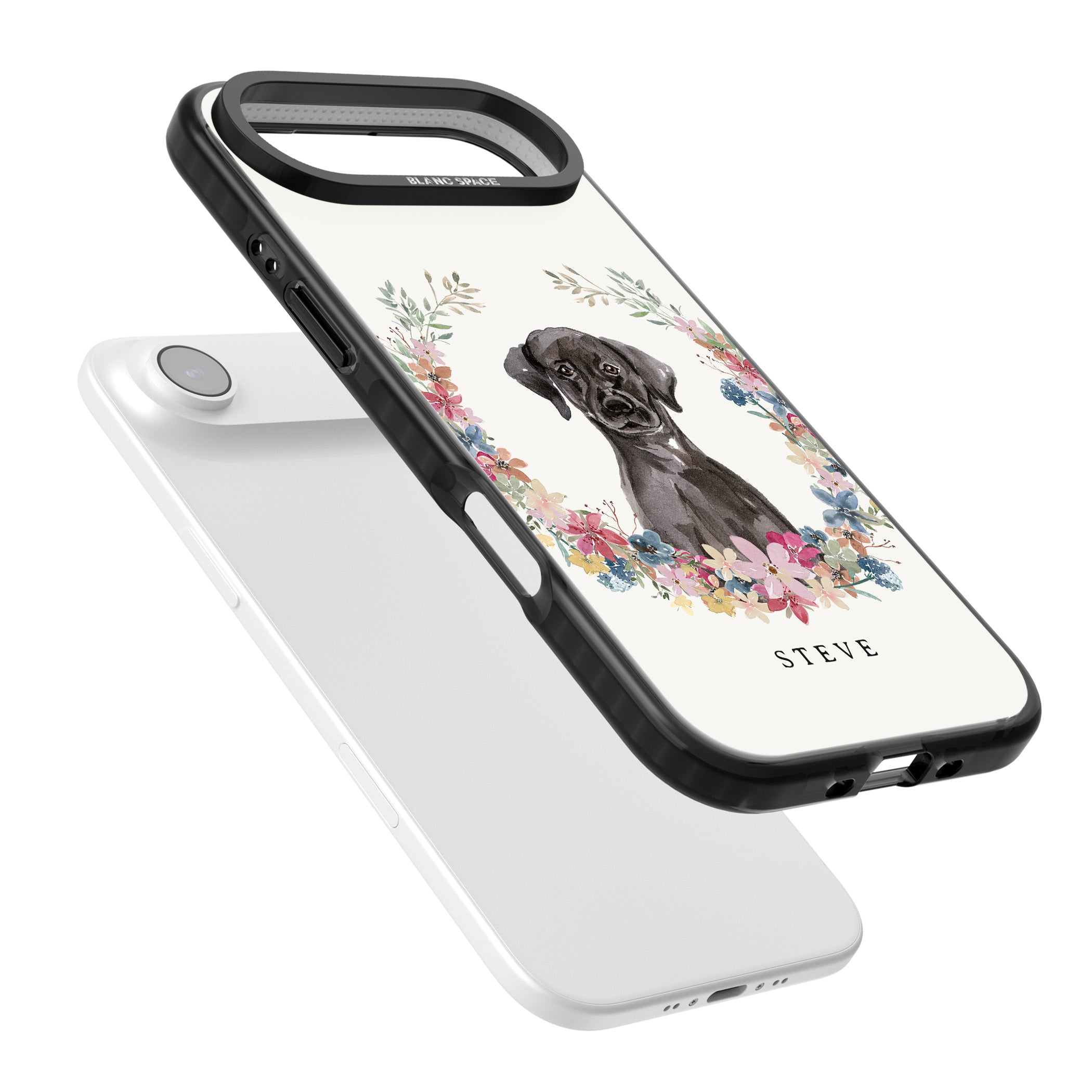 Personalised Black Labrador Floral Portrait iPhone 17 Air Impact Black Phone Case Colours