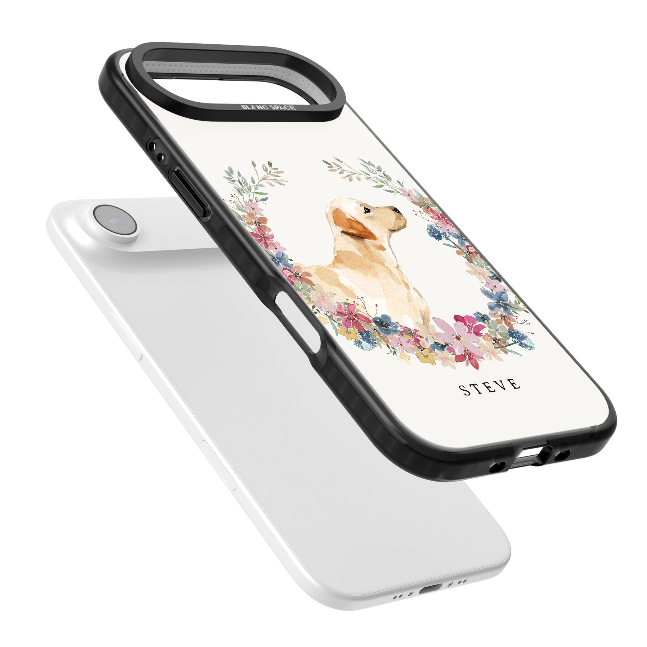 Personalised Yellow Labrador Floral Portrait iPhone 17 Air Impact Black Phone Case Colours