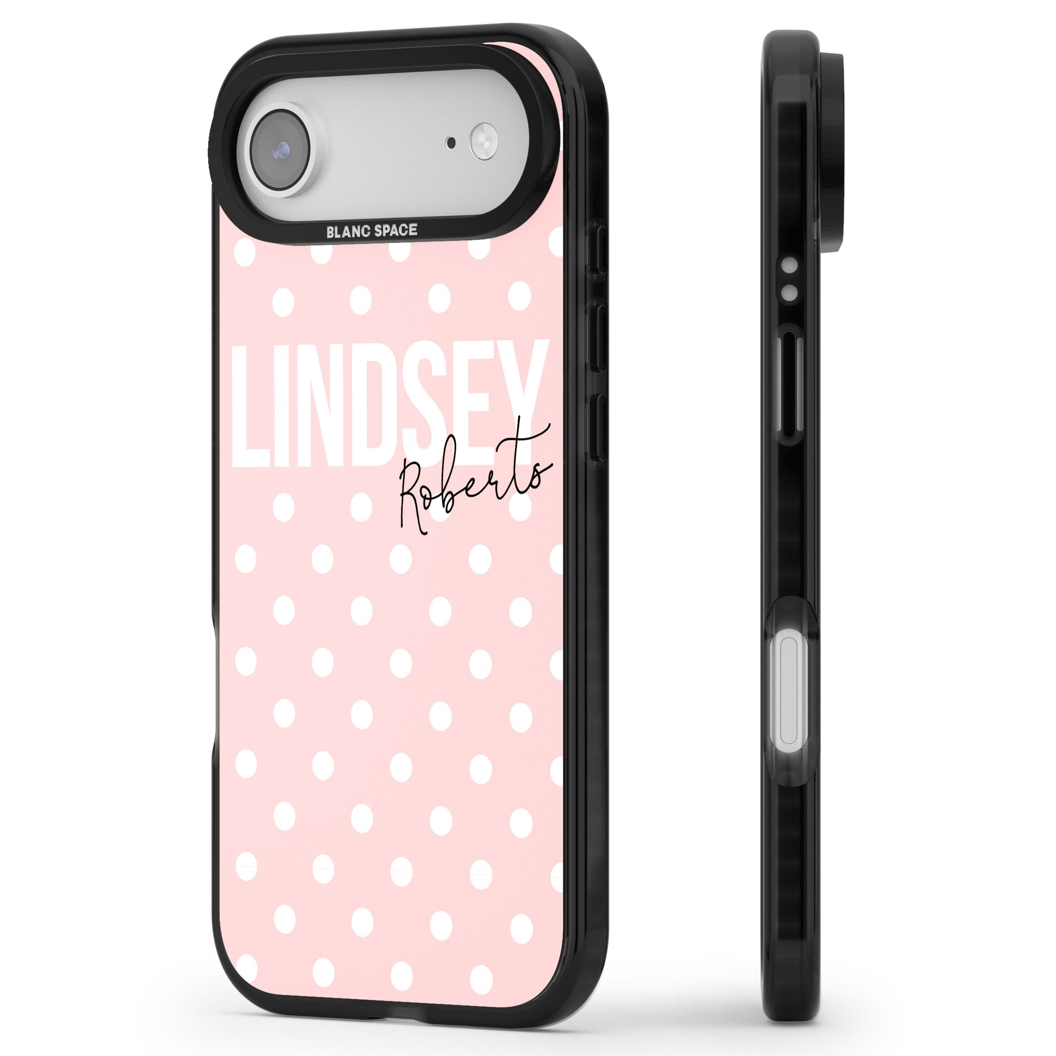 Personalised Pink Polka iPhone 17 Air Impact Black Phone Case Side Profile