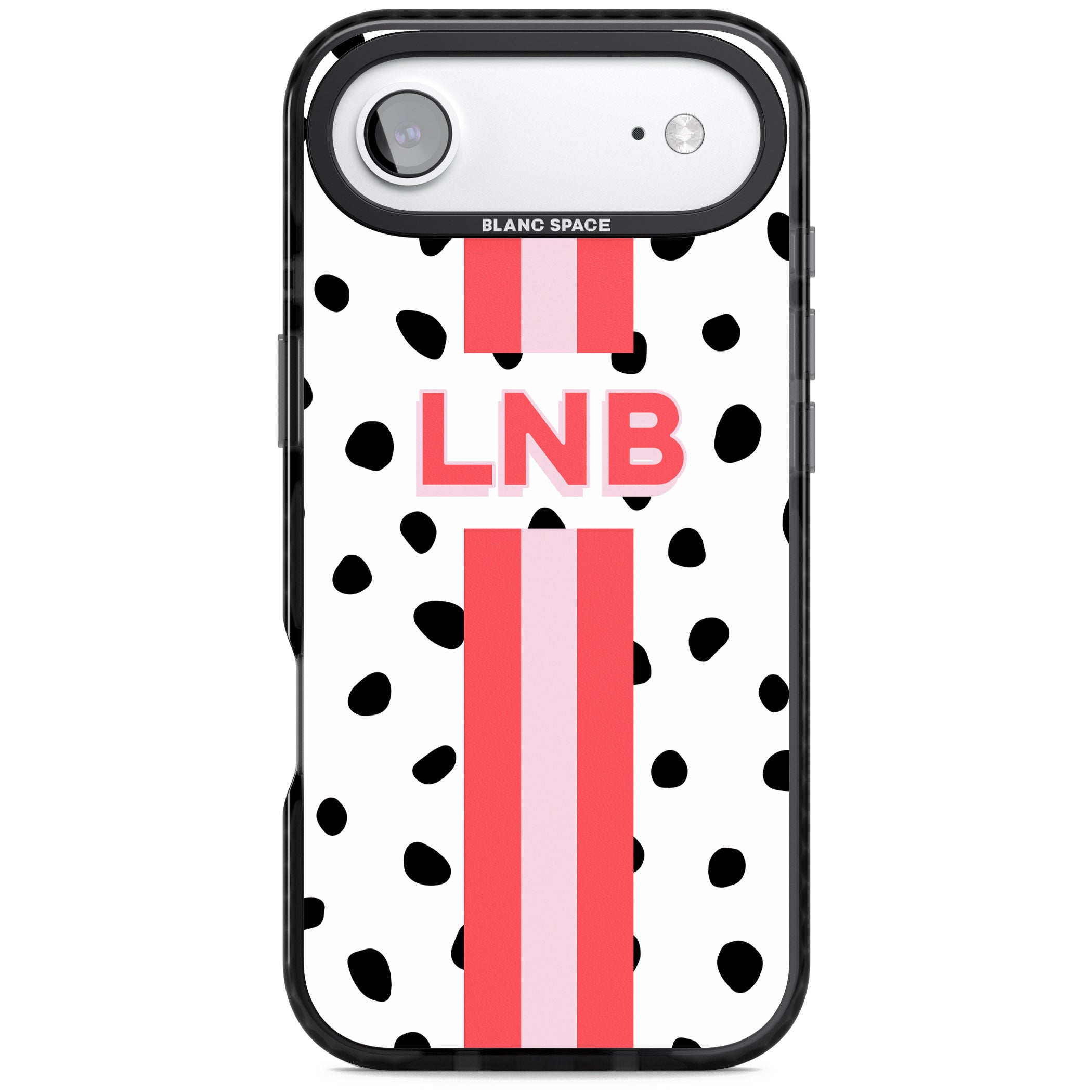 Personalised Polka & Pink Stripe iPhone 17 Air Impact Black Phone Case