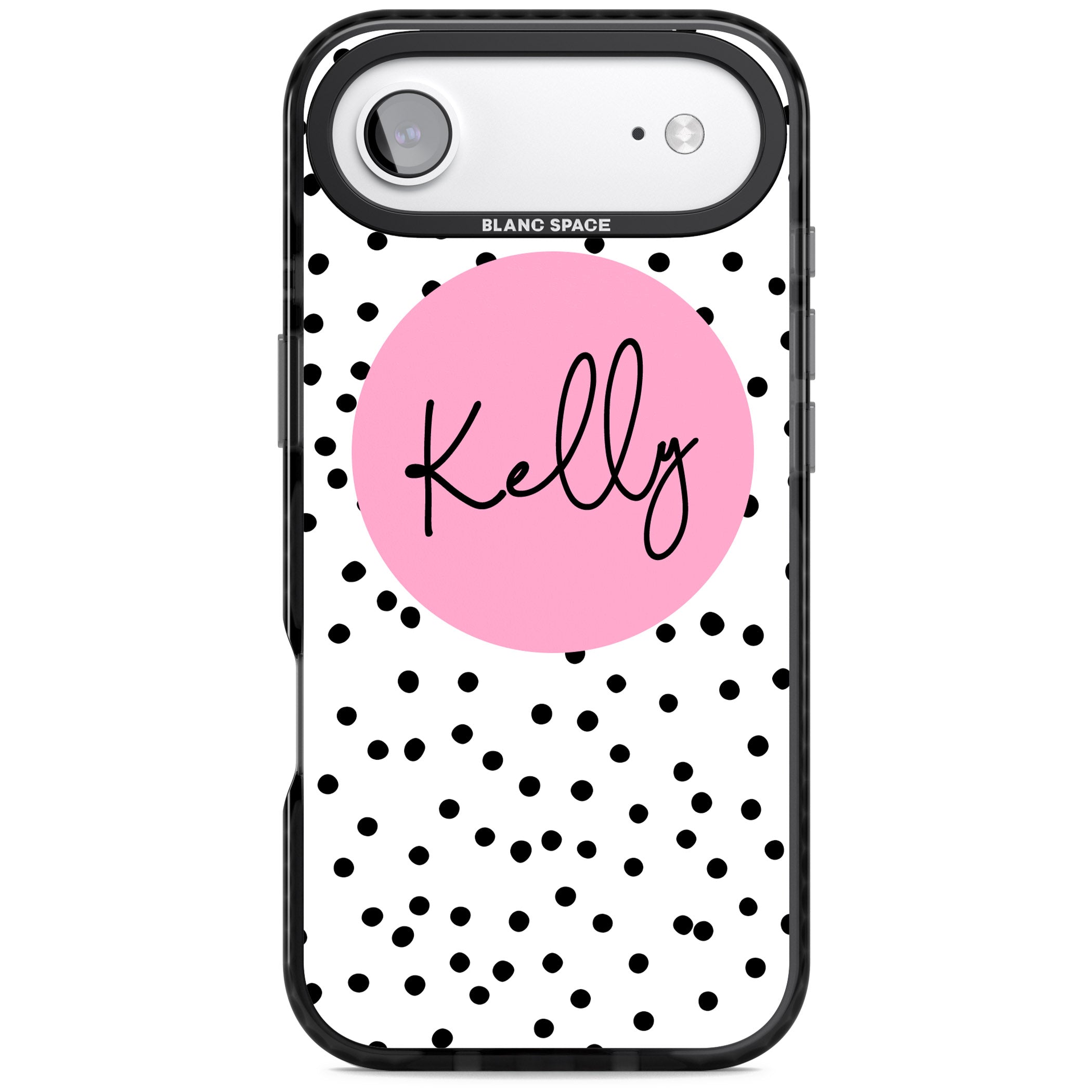 Personalised Pink Circle & Dots iPhone 17 Air Impact Black Phone Case