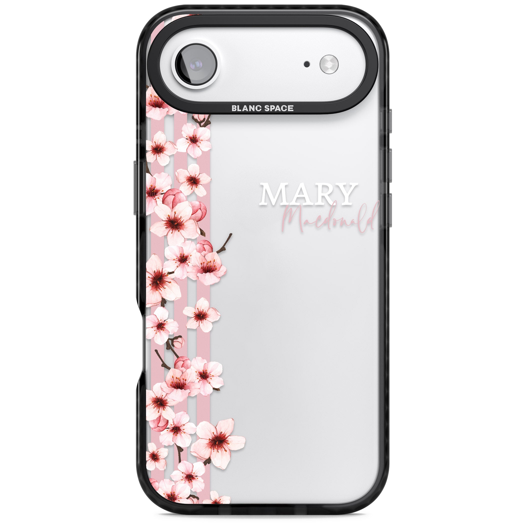 Personalised Cherry Blossom Stripes iPhone 17 Air Impact Black Phone Case
