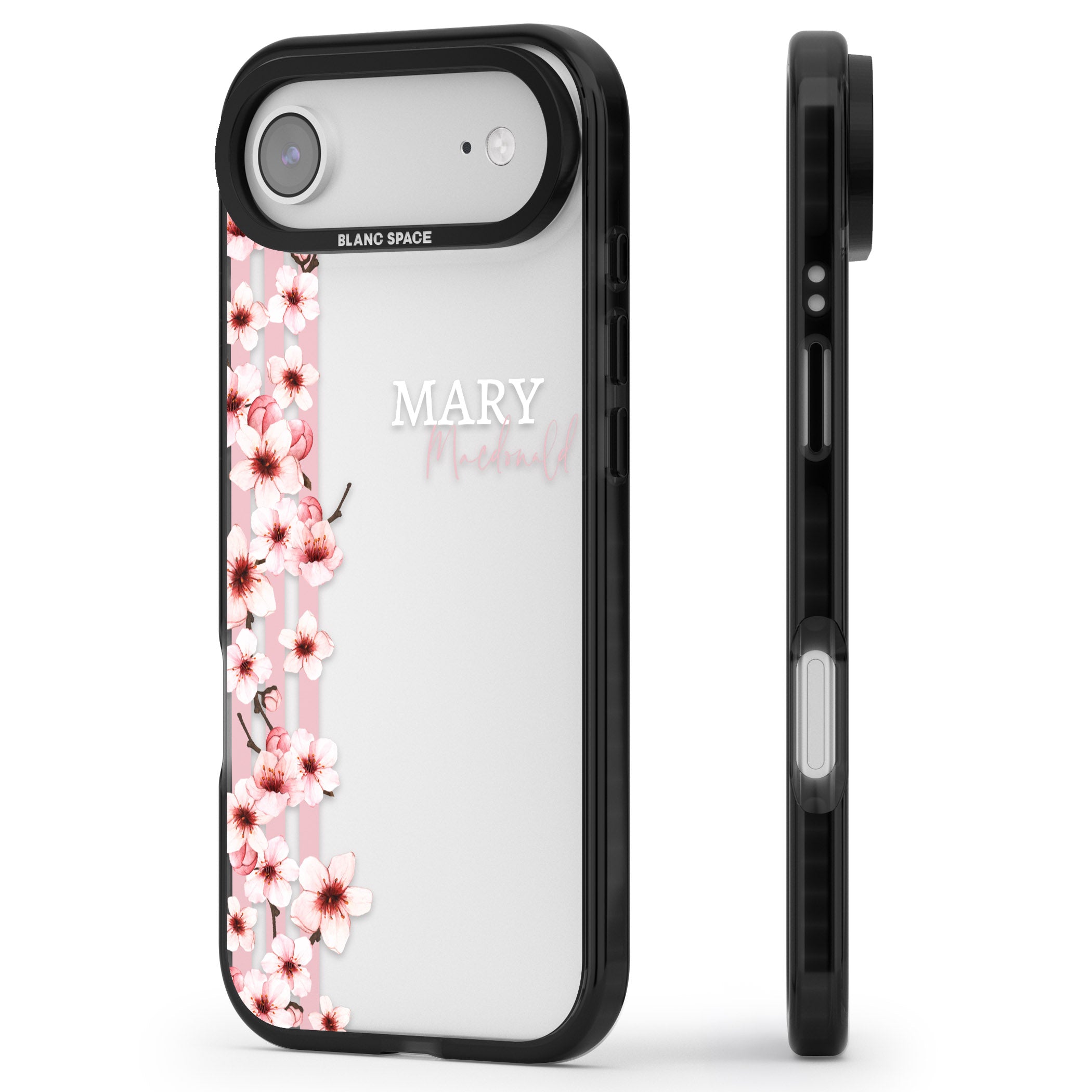 Personalised Cherry Blossom Stripes iPhone 17 Air Impact Black Phone Case Side Profile