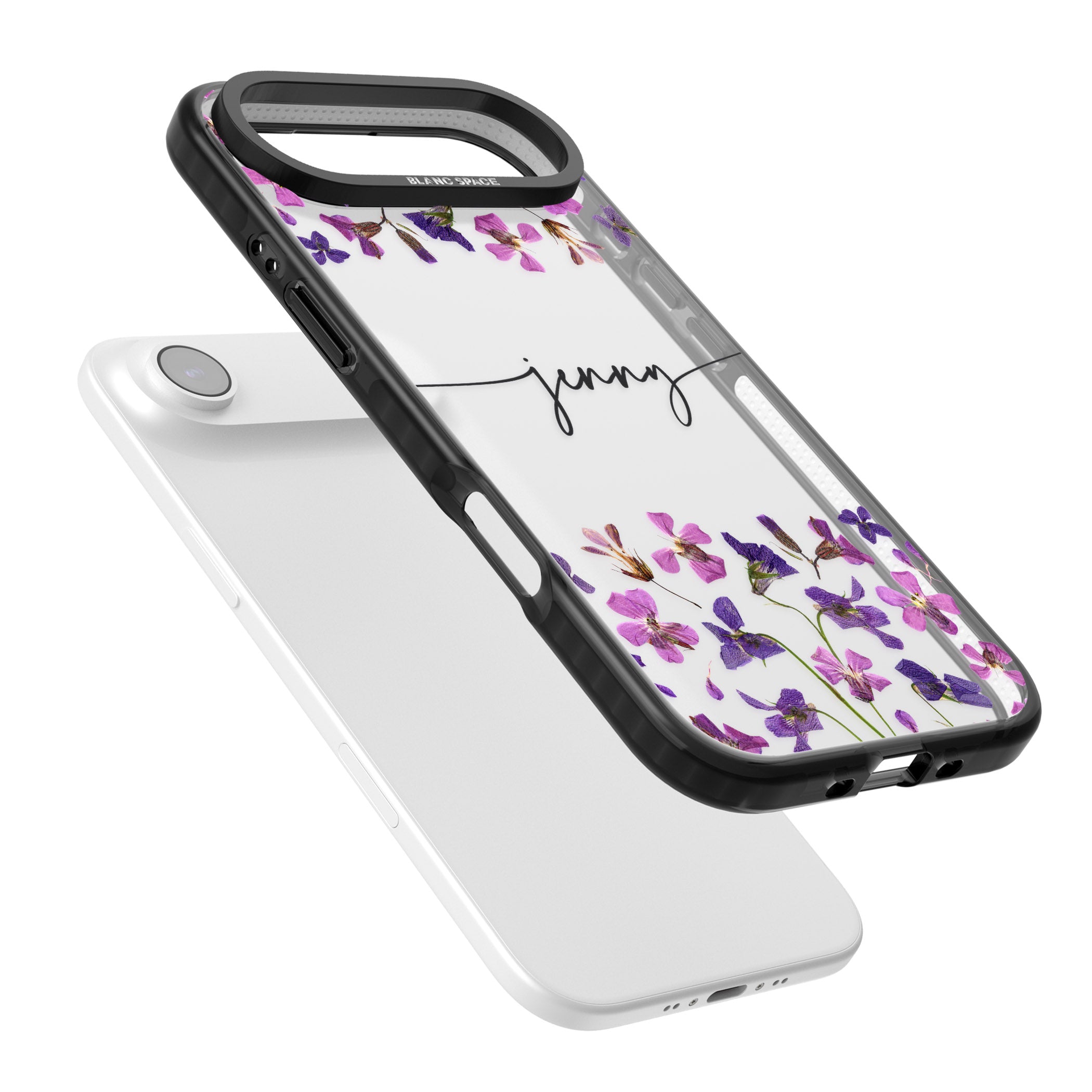 Personalised Purple Violets iPhone 17 Air Impact Black Phone Case Colours