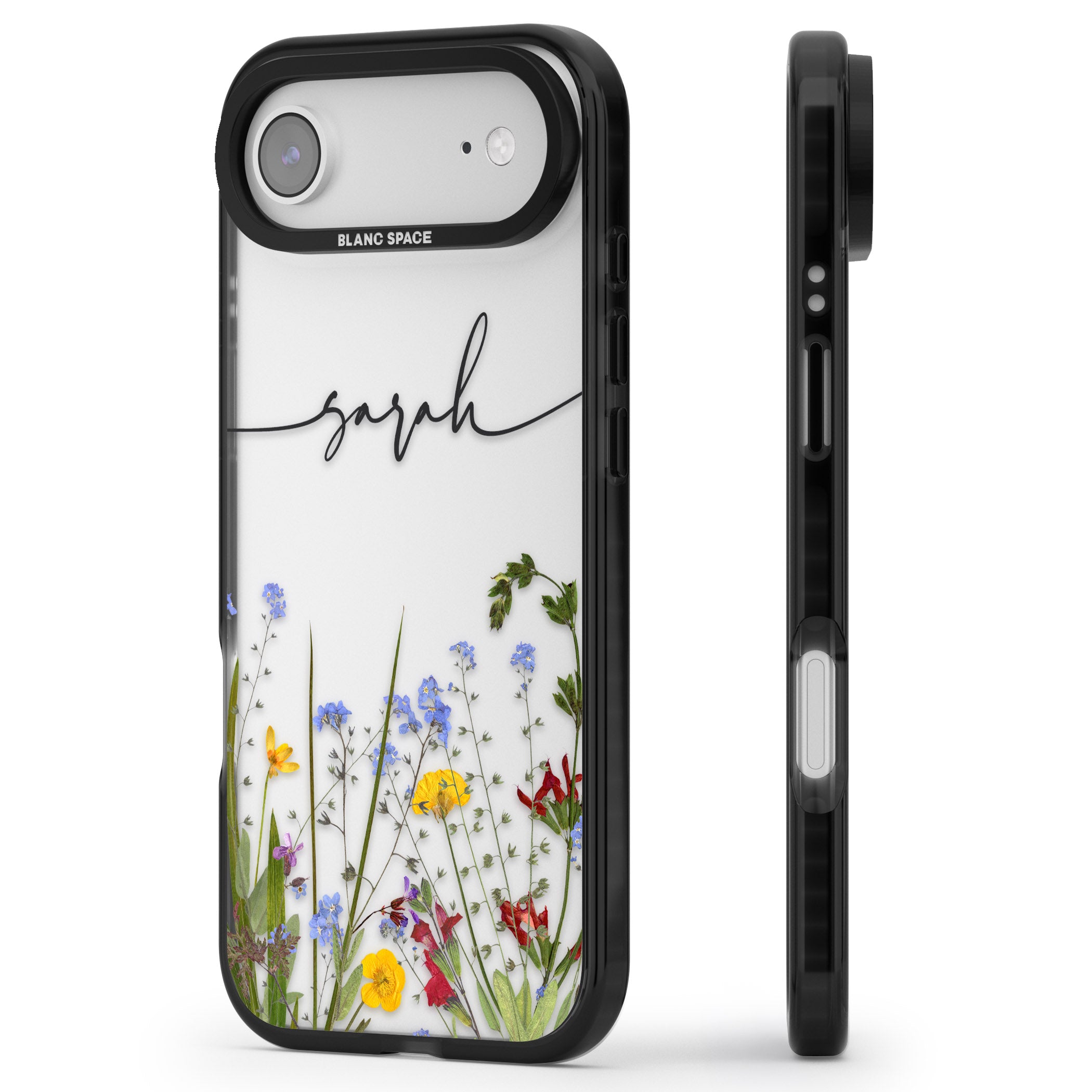 Personalised Wildflower Floral iPhone 17 Air Impact Black Phone Case Side Profile