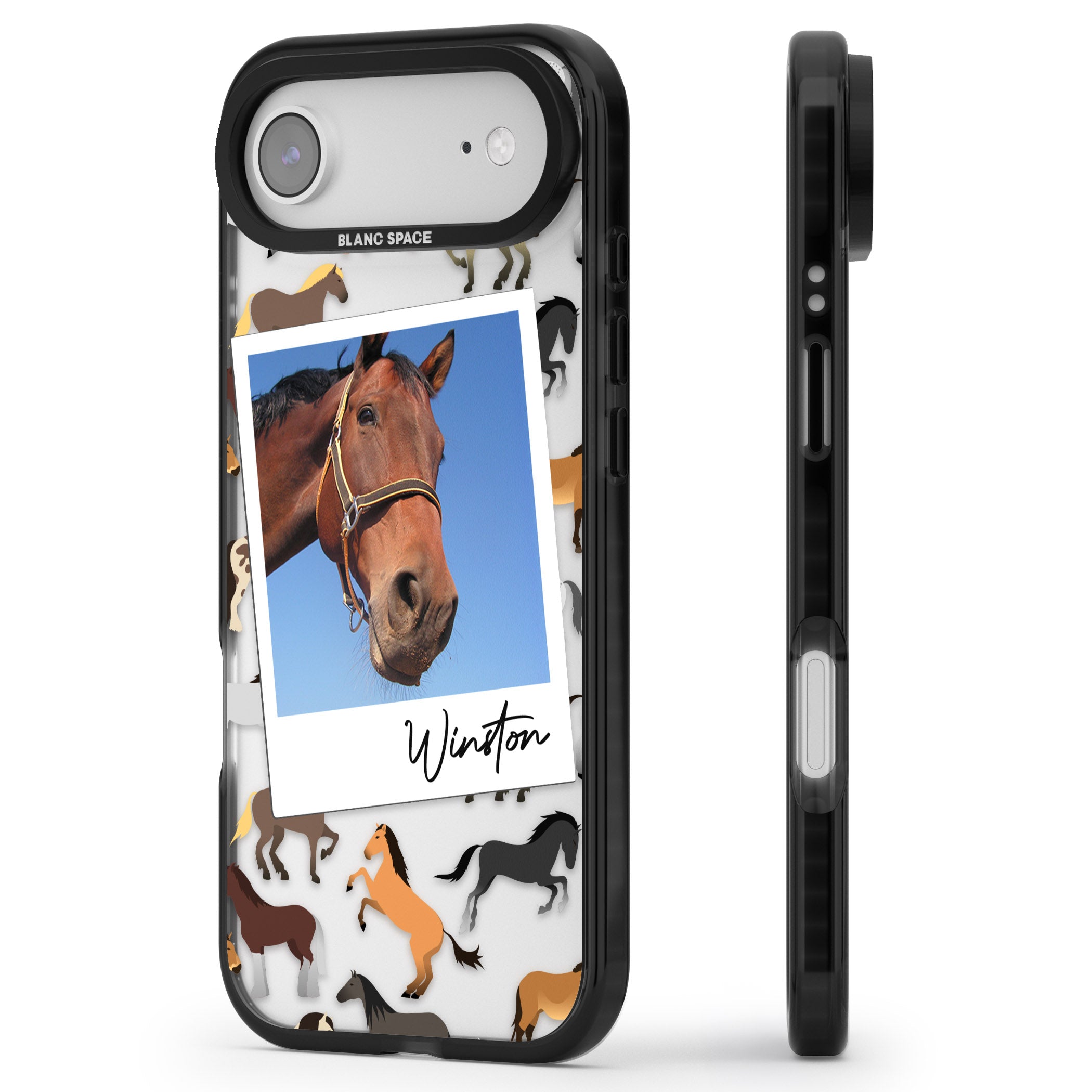 Personalised Horse Polaroid iPhone 17 Air Impact Black Phone Case Side Profile