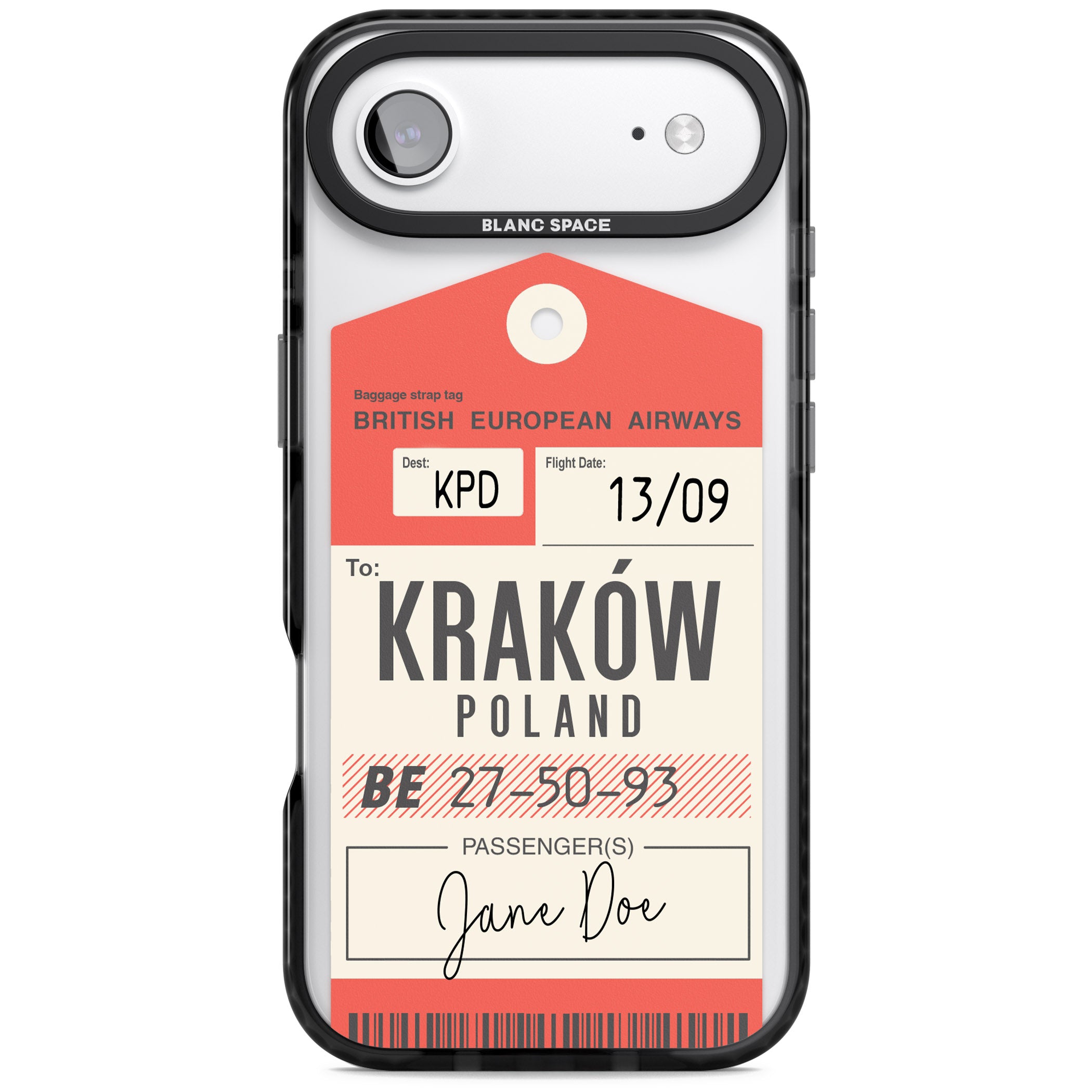 Personalised Vintage Bea Luggage Tag iPhone 17 Air Impact Black Phone Case