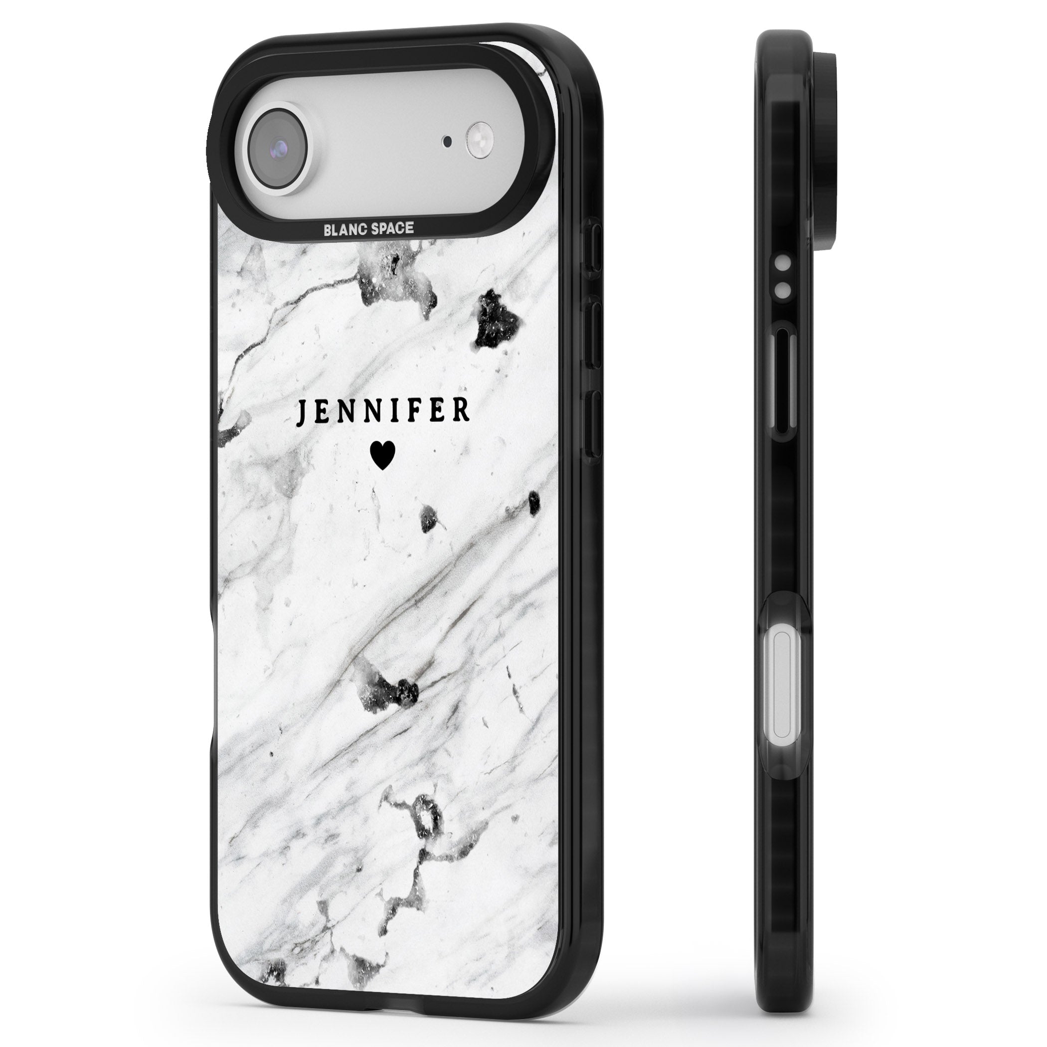 Personalised Marble Heart iPhone 17 Air Impact Black Phone Case Side Profile