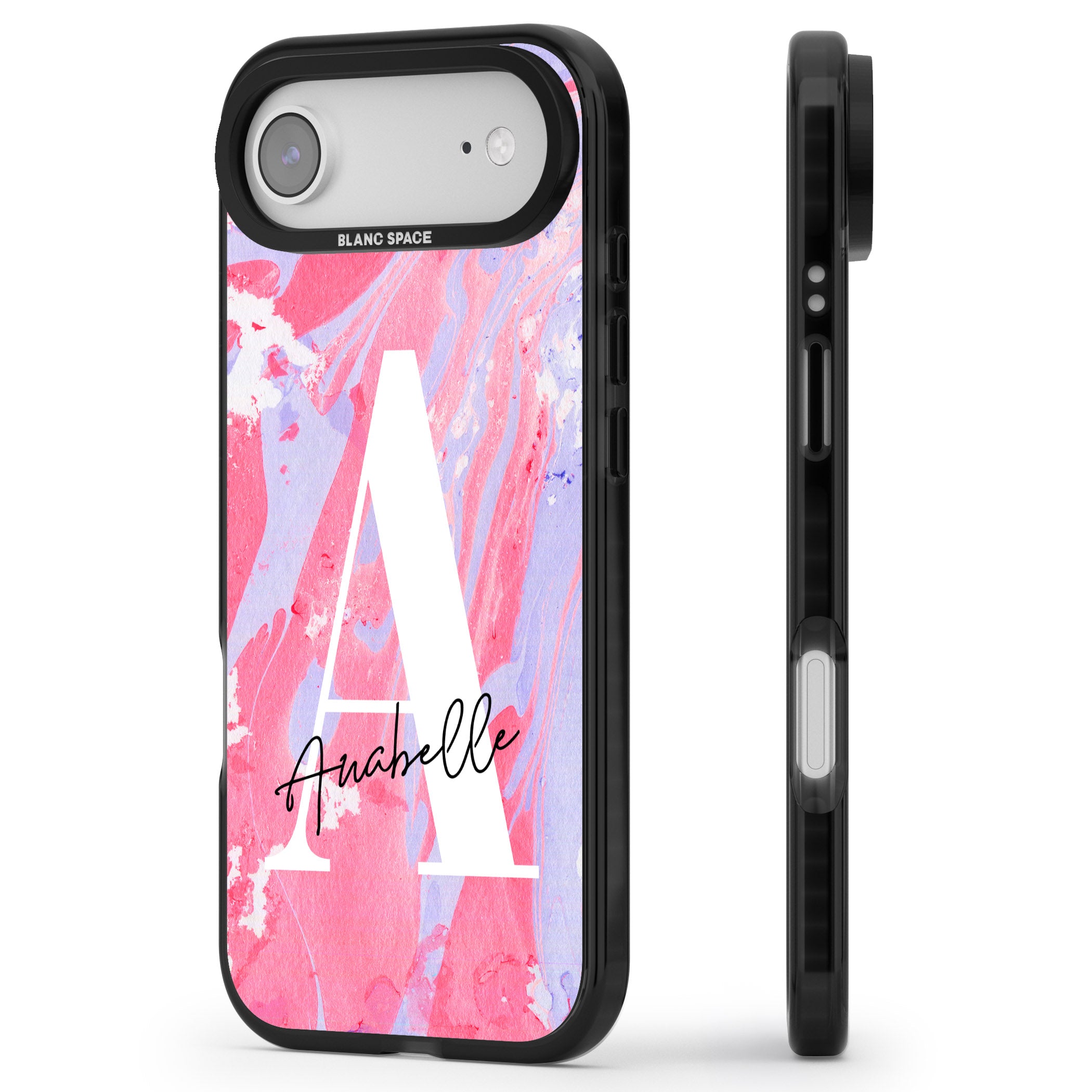 Personalised Pink & Purple Marble iPhone 17 Air Impact Black Phone Case Side Profile