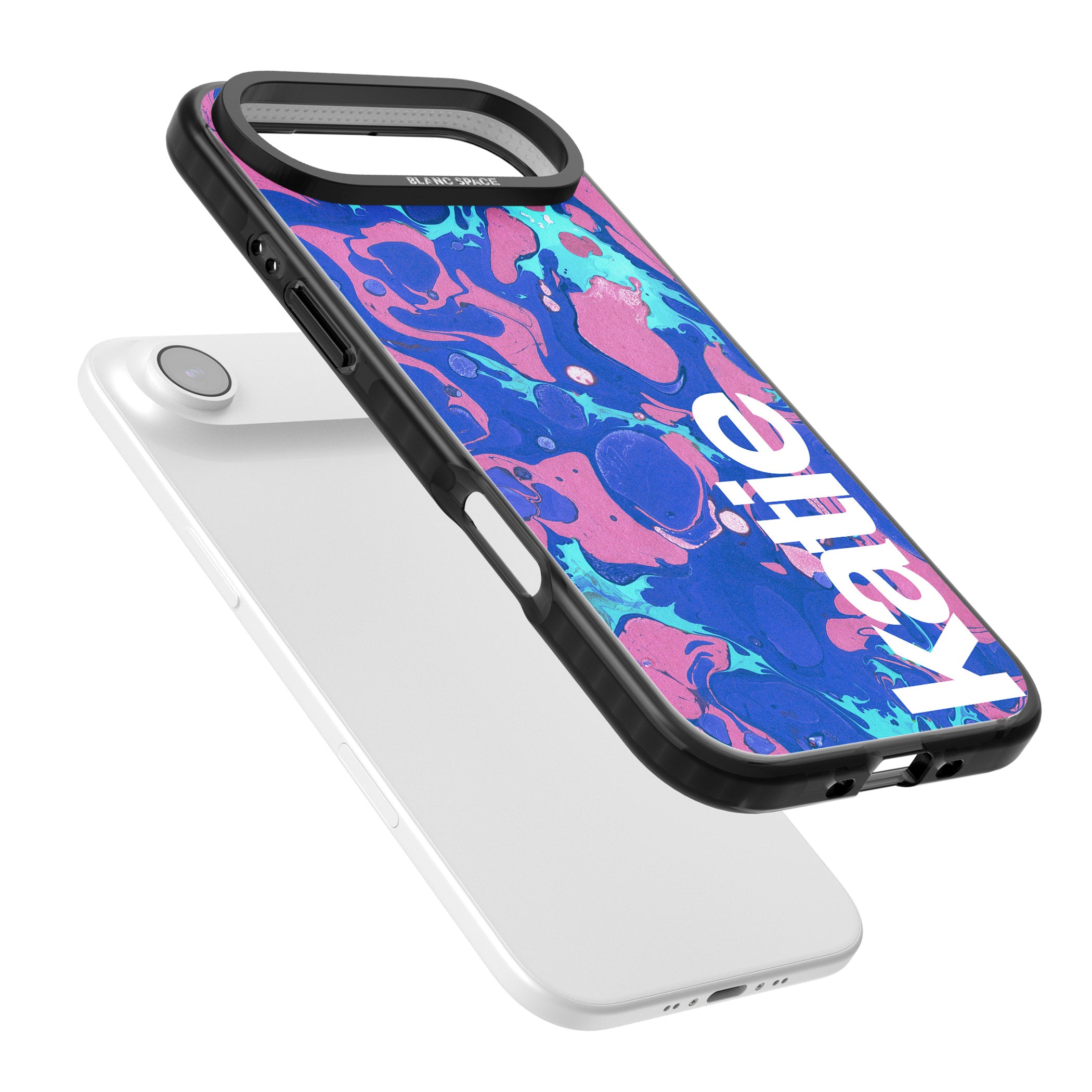 Personalised Navy & Turquoise Marbled iPhone 17 Air Impact Black Phone Case Colours