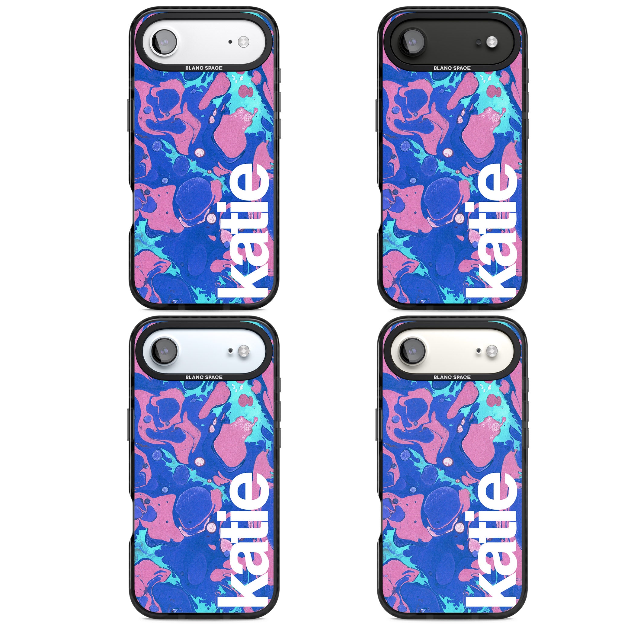 Personalised Navy & Turquoise Marbled iPhone 17 Air Impact Black Phone Case APT Impact Protection