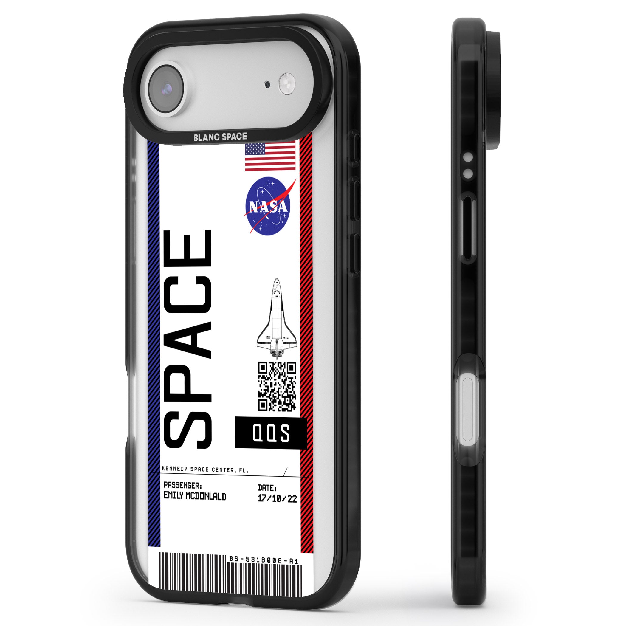 Personalised Nasa Boarding Pass (Light) iPhone 17 Air Impact Black Phone Case Side Profile