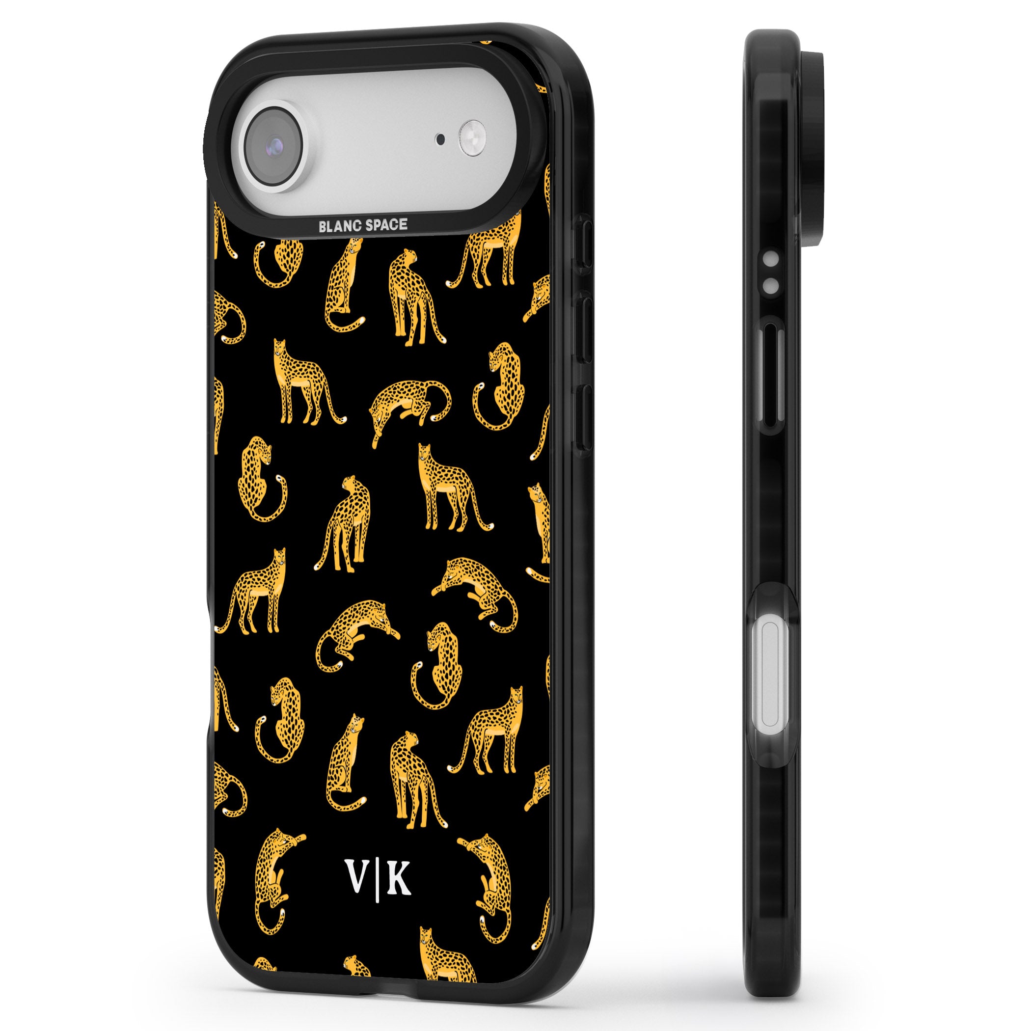 Personalised Gold Cheetah Pattern iPhone 17 Air Impact Black Phone Case Side Profile