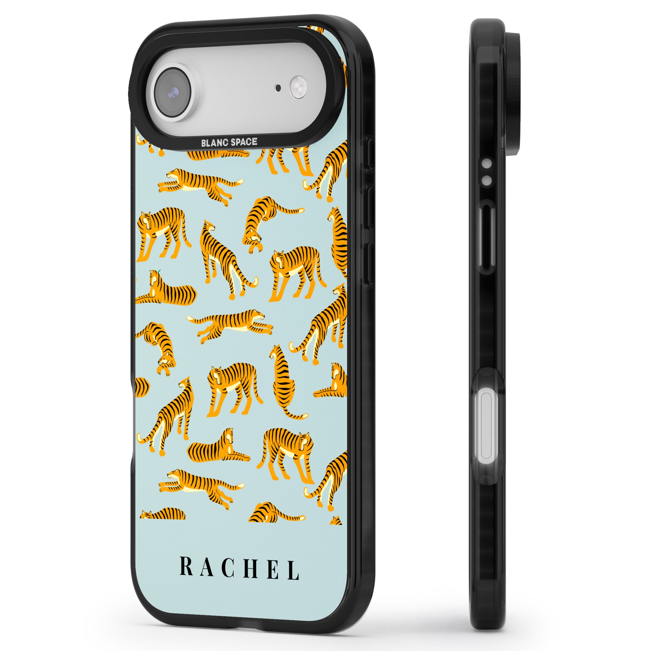 Personalised Turquoise Tiger Pattern iPhone 17 Air Impact Black Phone Case Side Profile