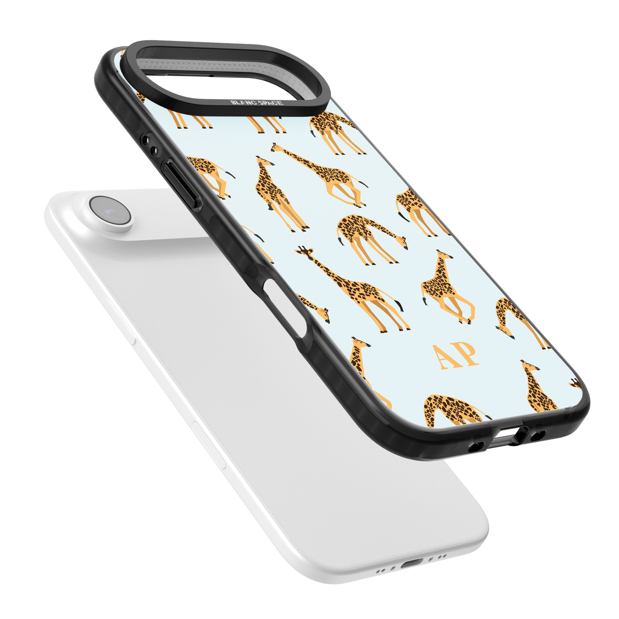 Personalised Safari Giraffe Pattern On Blue iPhone 17 Air Impact Black Phone Case Colours