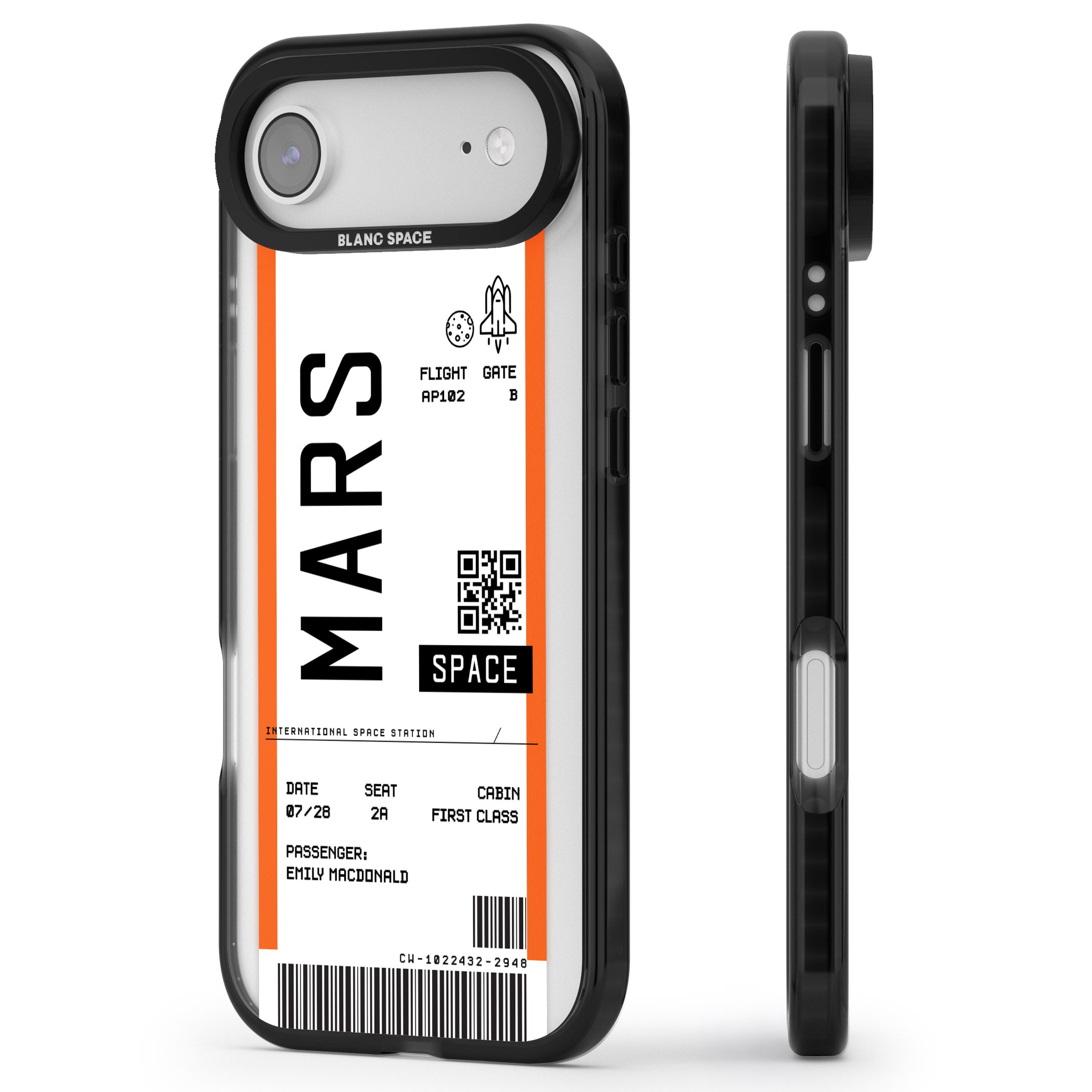 Personalised Mars Travel Ticket iPhone 17 Air Impact Black Phone Case Side Profile