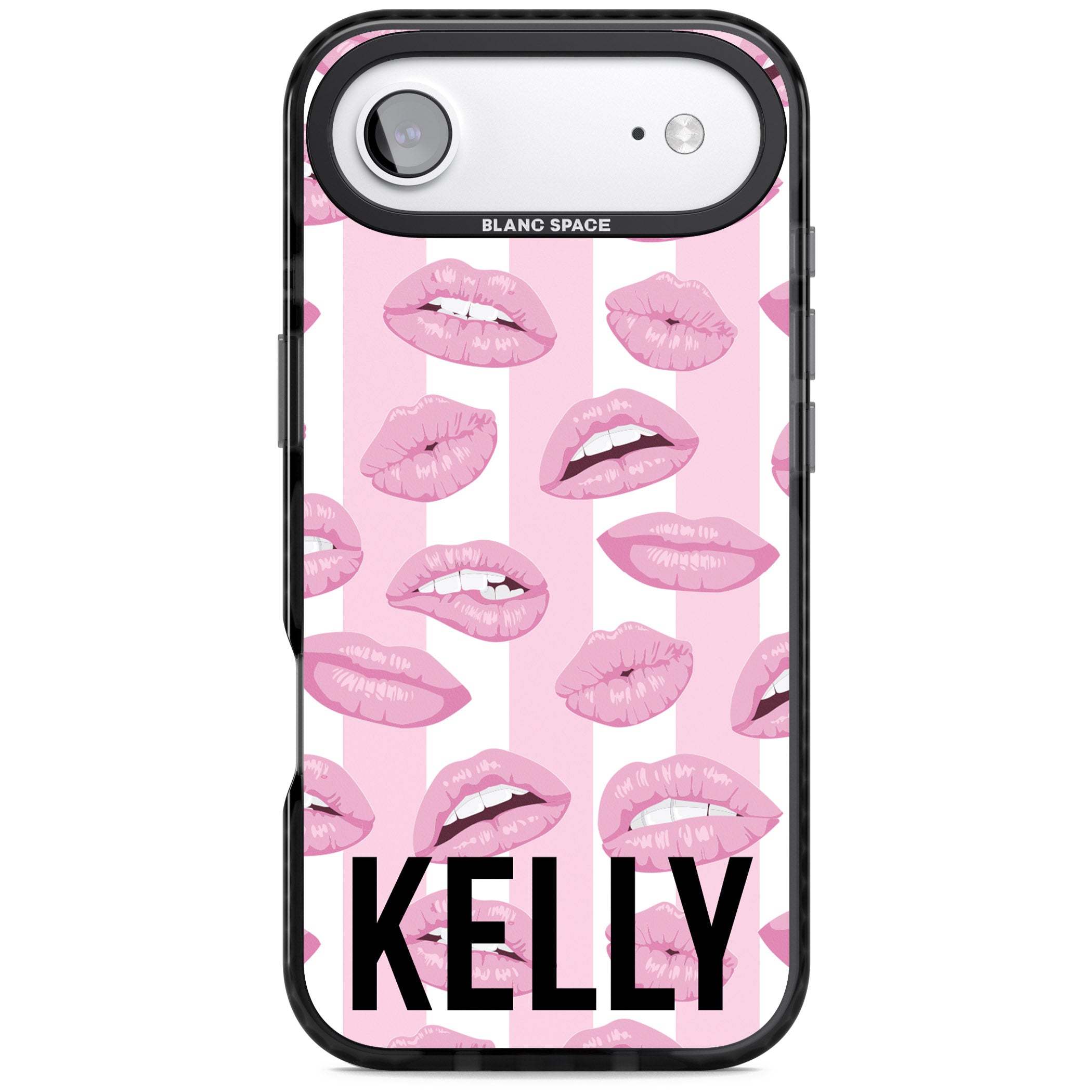Personalised Pink Stripes & Lips iPhone 17 Air Impact Black Phone Case