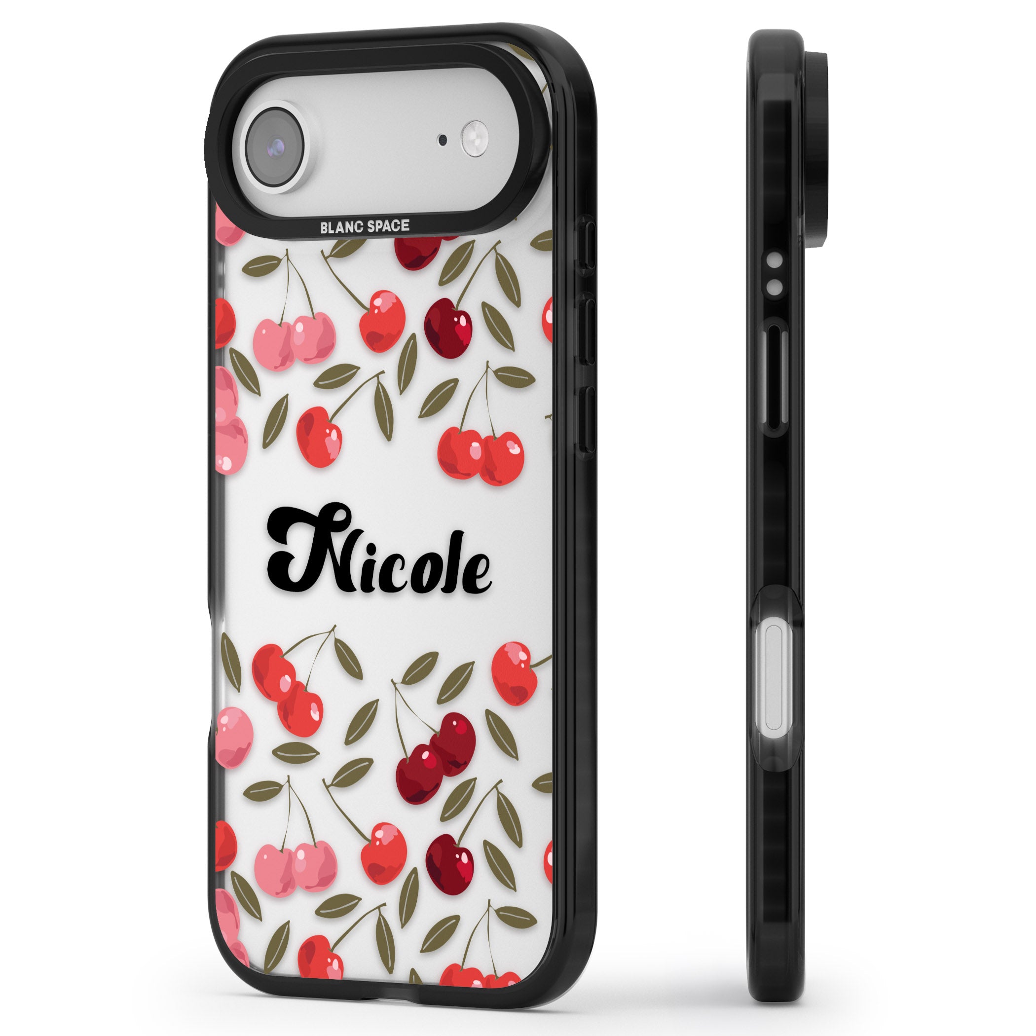 Personalised Cherry Pattern iPhone 17 Air Impact Black Phone Case Side Profile