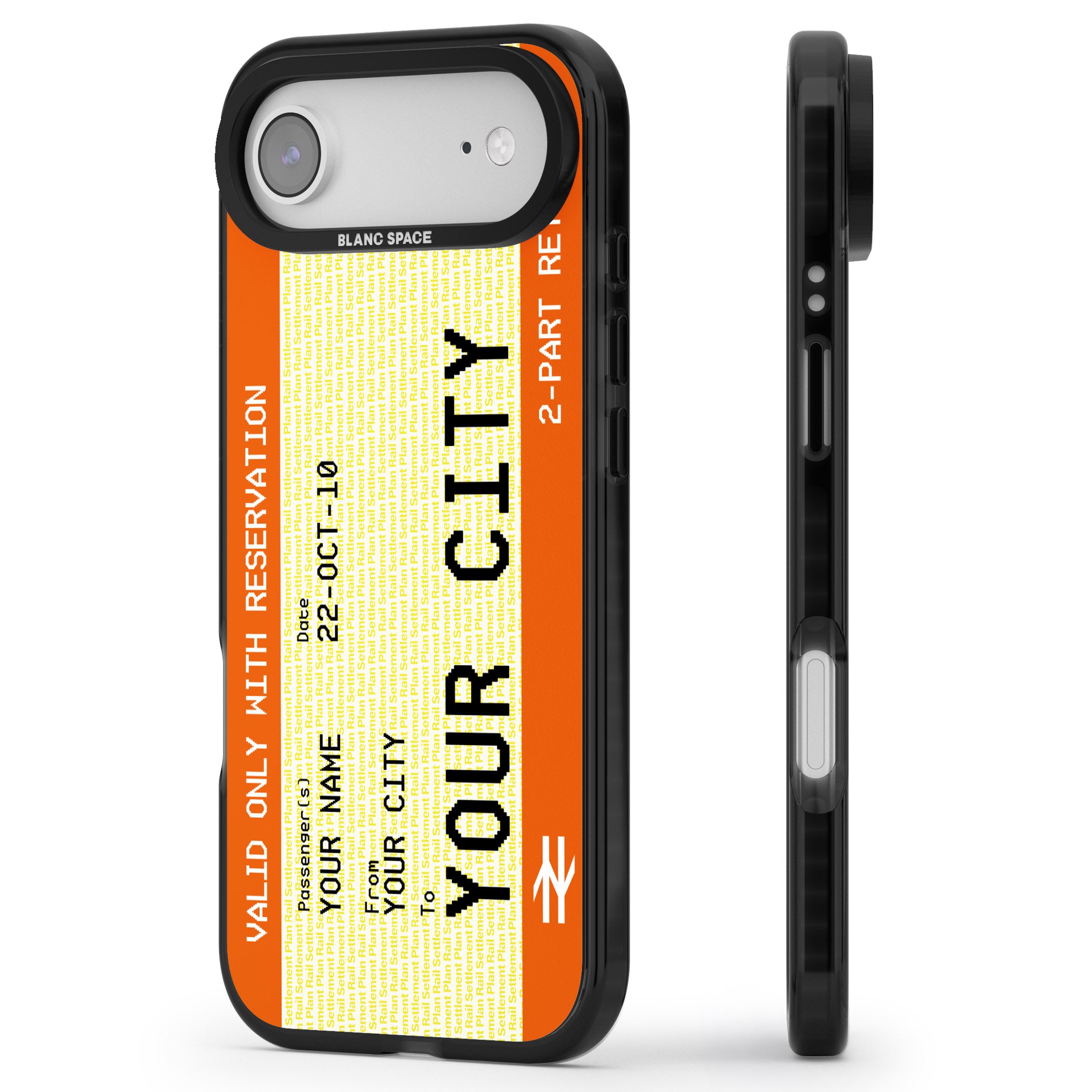 Personalised Create Your Own Train Ticket iPhone 17 Air Impact Black Phone Case Side Profile