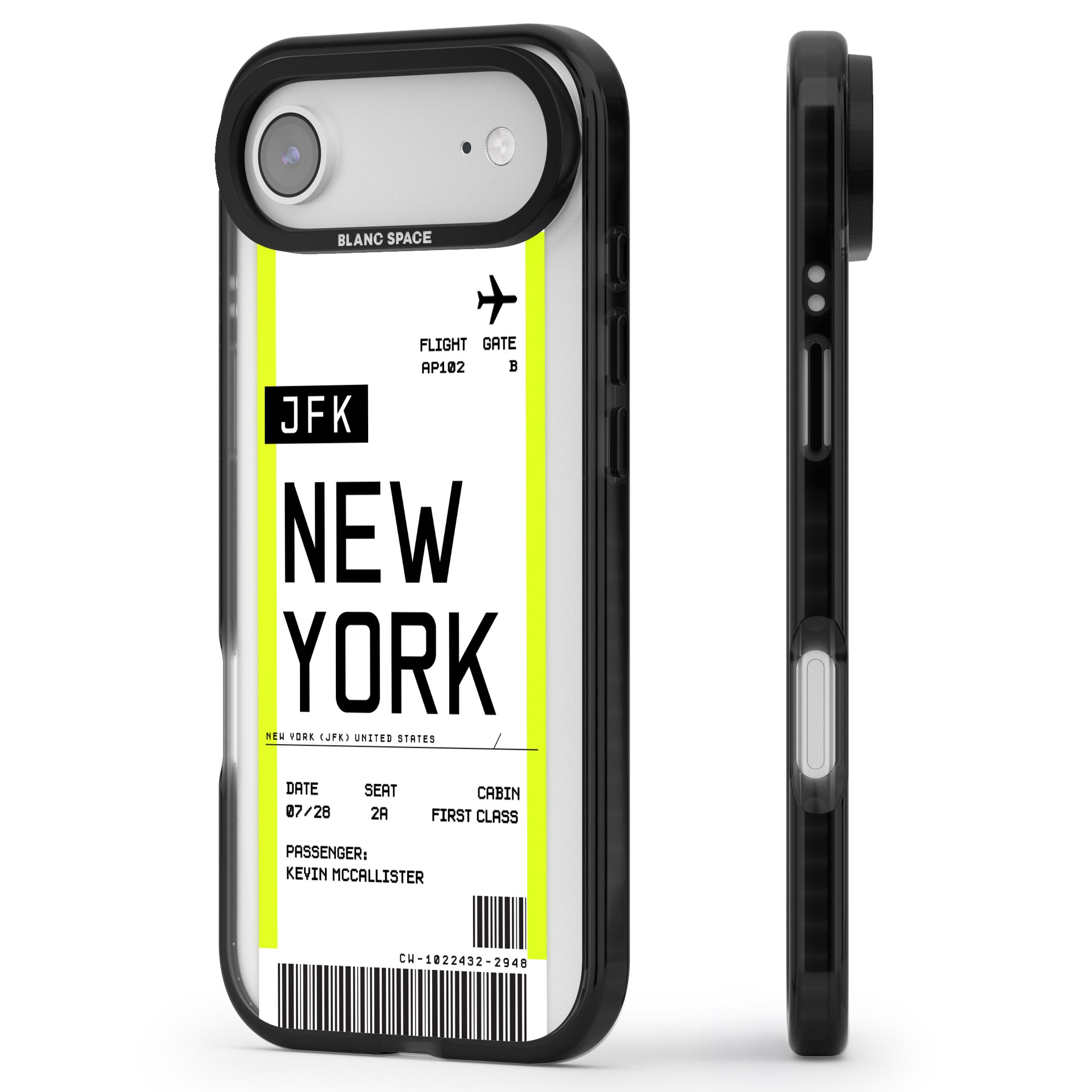 Personalised New York Boarding Pass iPhone 17 Air Impact Black Phone Case Side Profile