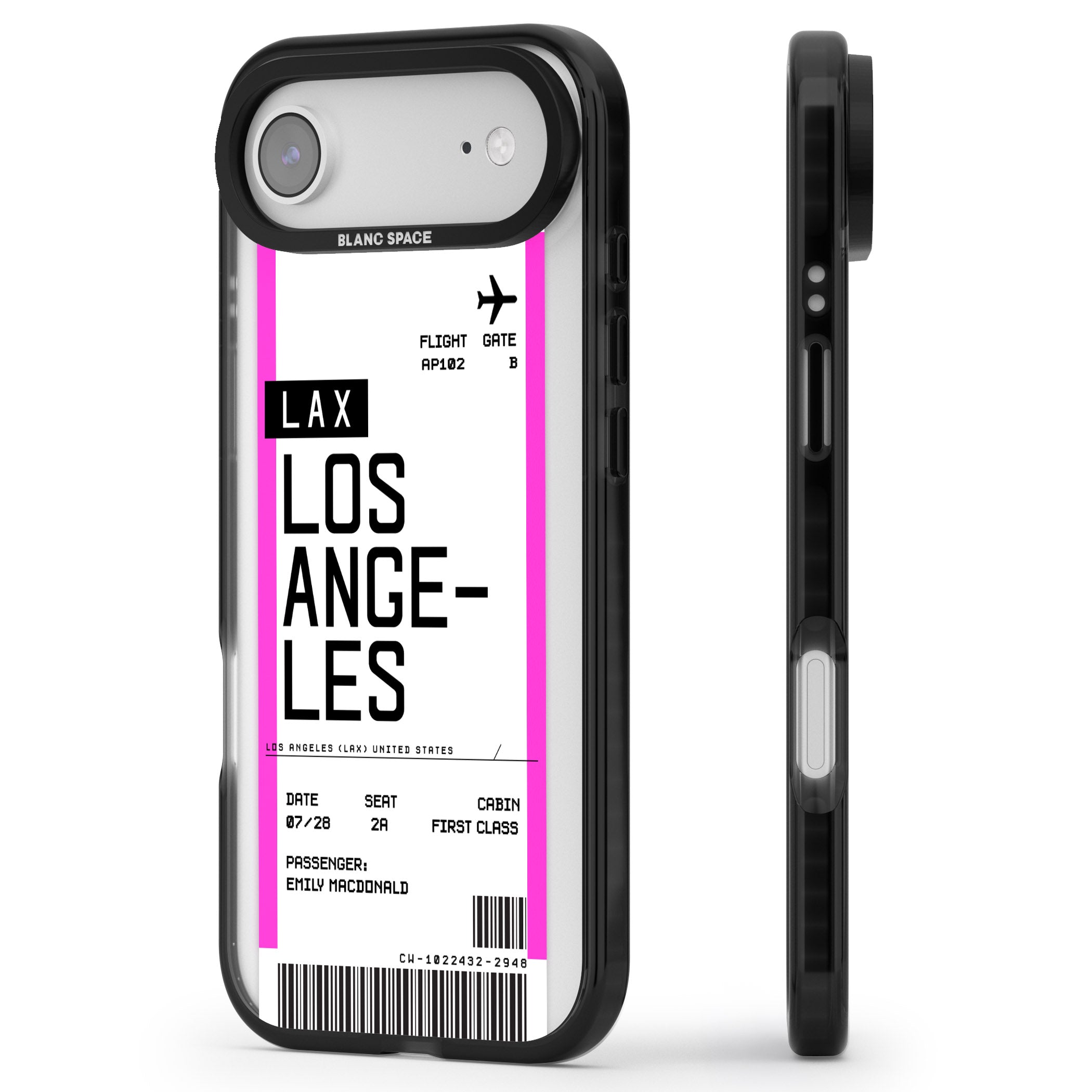 Personalised Los Angeles Boarding Pass iPhone 17 Air Impact Black Phone Case Side Profile