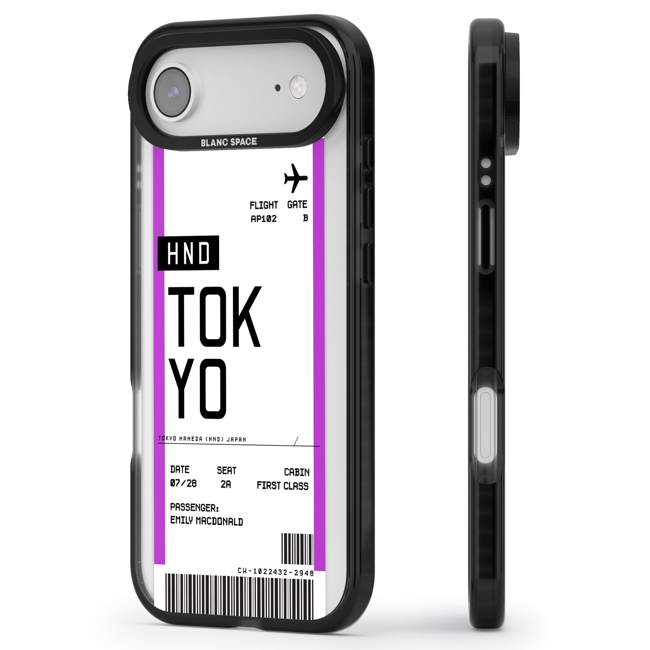 Personalised Tokyo Boarding Pass iPhone 17 Air Impact Black Phone Case Side Profile
