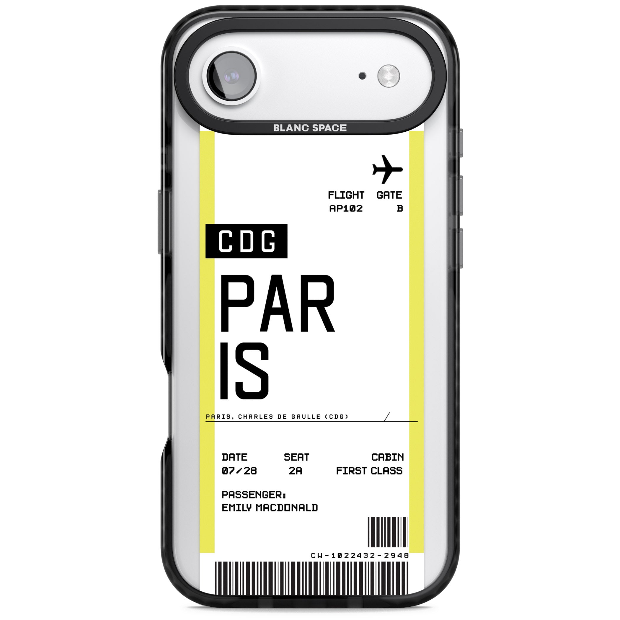 Personalised Paris Boarding Pass iPhone 17 Air Impact Black Phone Case