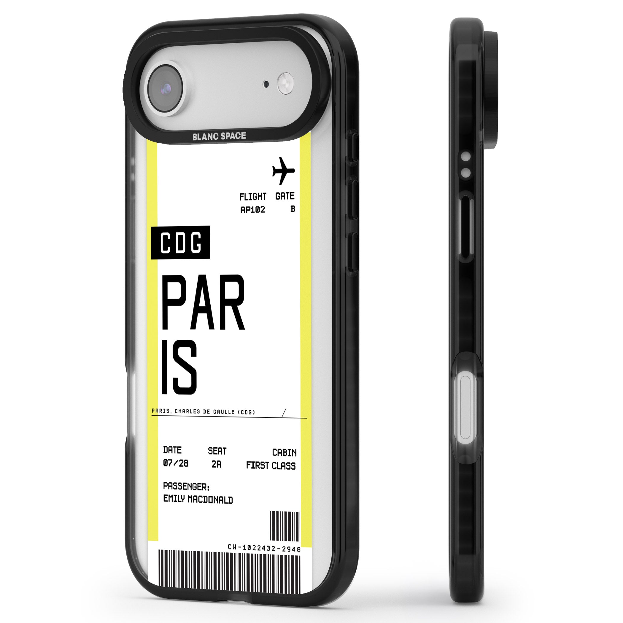 Personalised Paris Boarding Pass iPhone 17 Air Impact Black Phone Case Side Profile