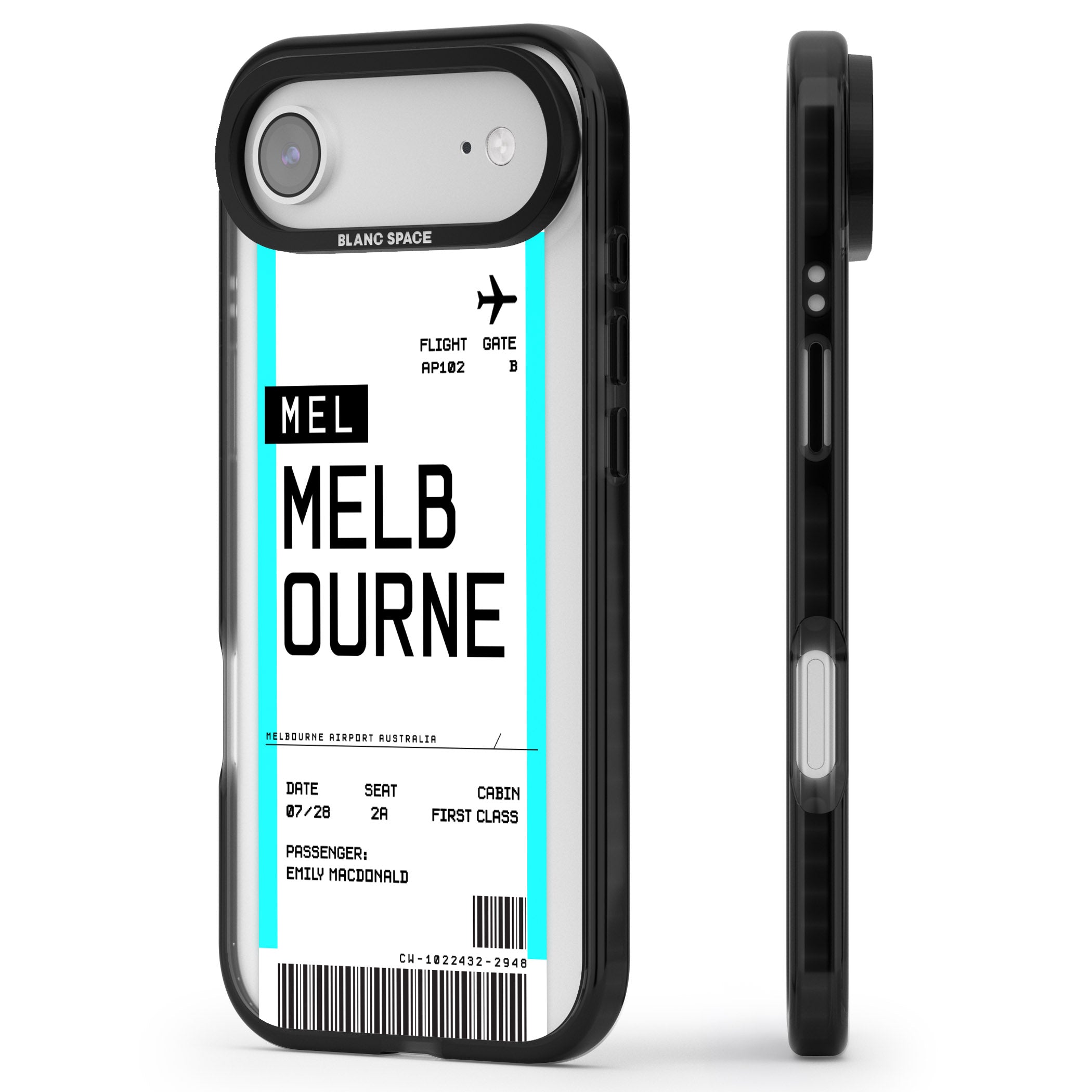 Personalised Melbourne Boarding Pass iPhone 17 Air Impact Black Phone Case Side Profile