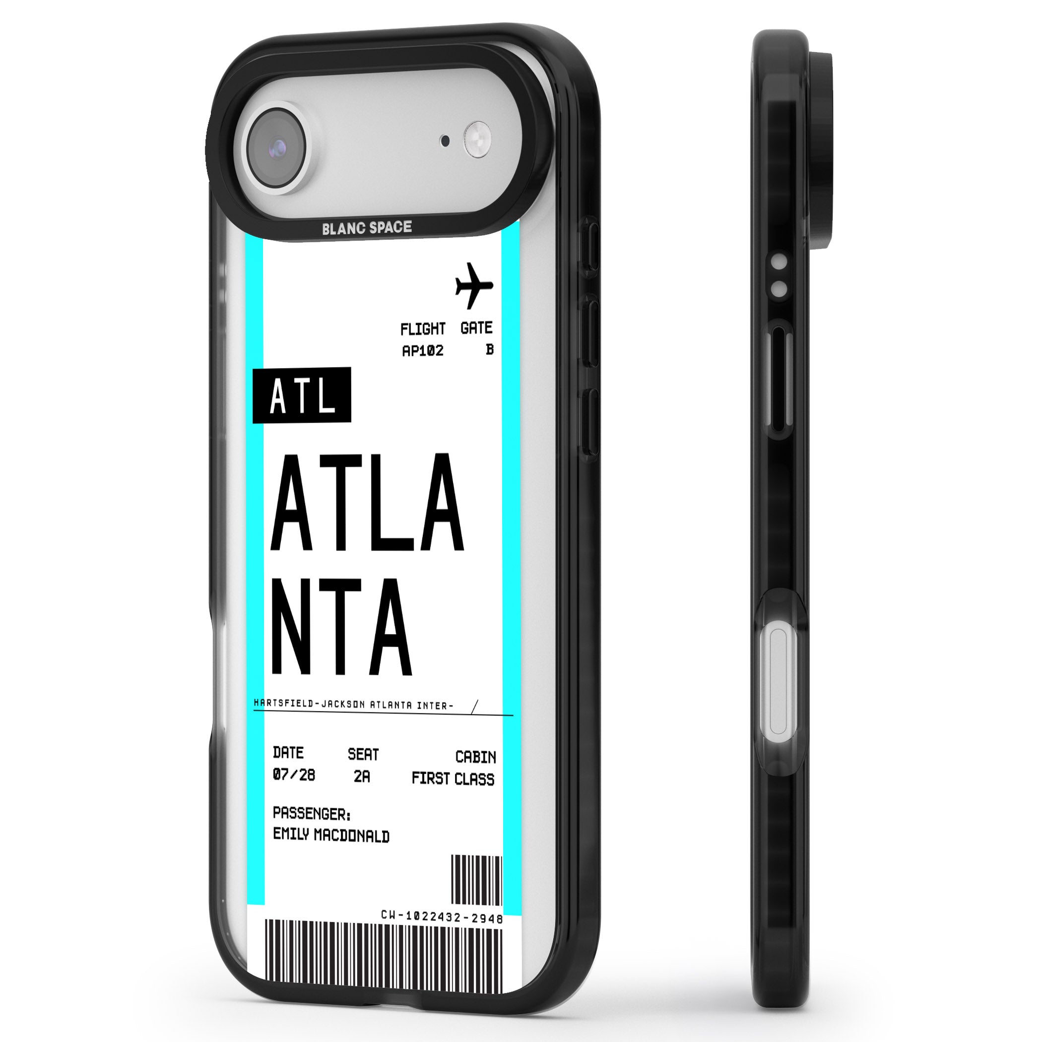 Personalised Atlanta Boarding Pass iPhone 17 Air Impact Black Phone Case Side Profile