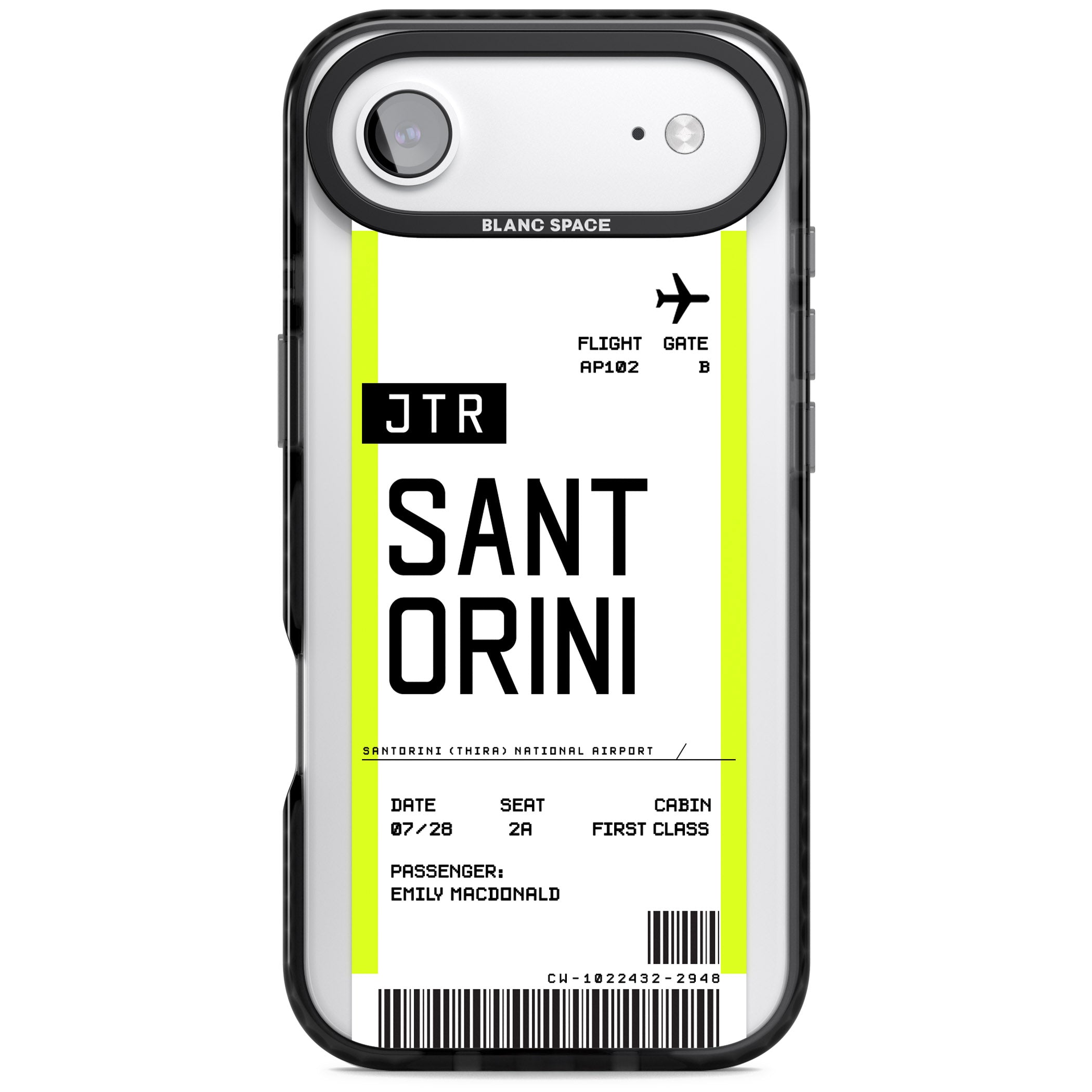 Personalised Santorini Boarding Pass iPhone 17 Air Impact Black Phone Case