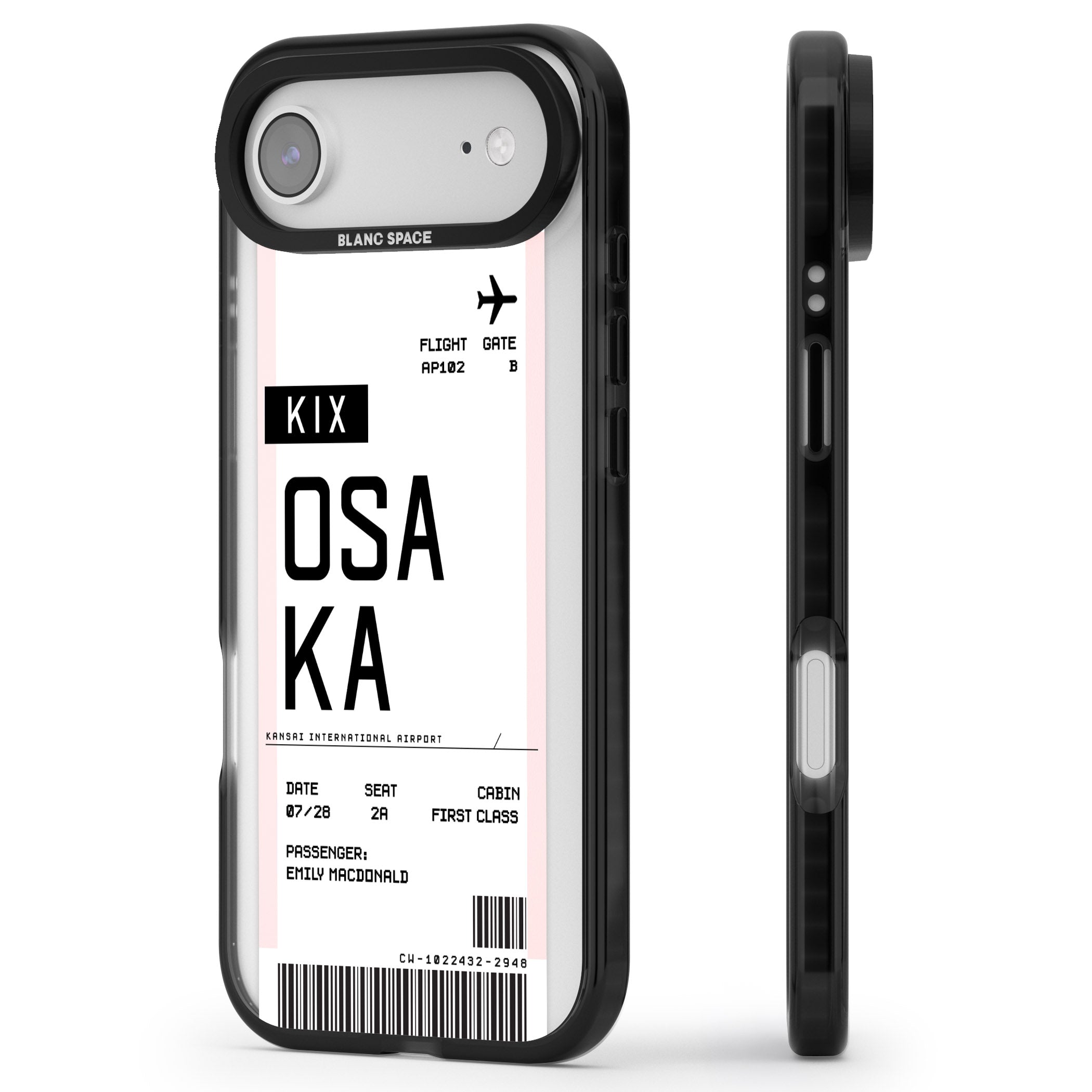 Personalised Osaka Boarding Pass iPhone 17 Air Impact Black Phone Case Side Profile
