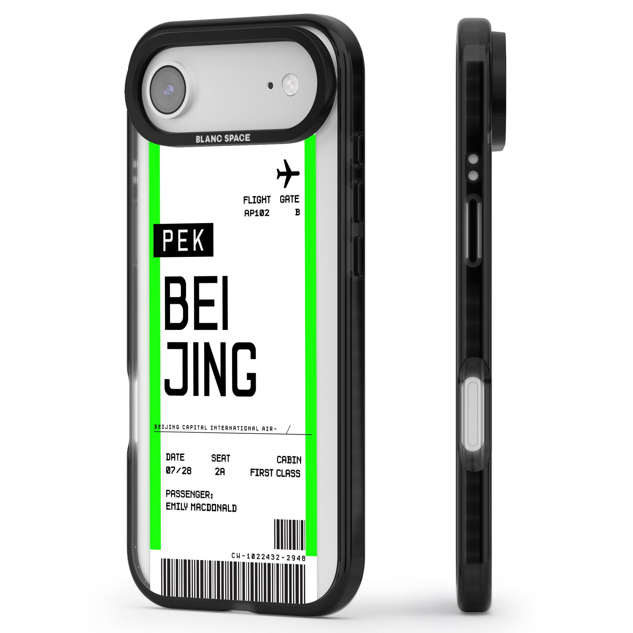Personalised Beijing Boarding Pass iPhone 17 Air Impact Black Phone Case Side Profile