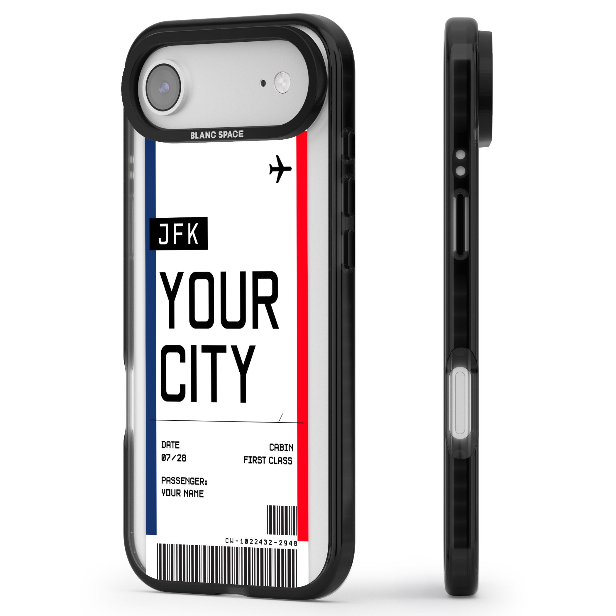 Personalised Create Your Own Boarding Pass Ticket iPhone 17 Air Impact Black Phone Case Side Profile