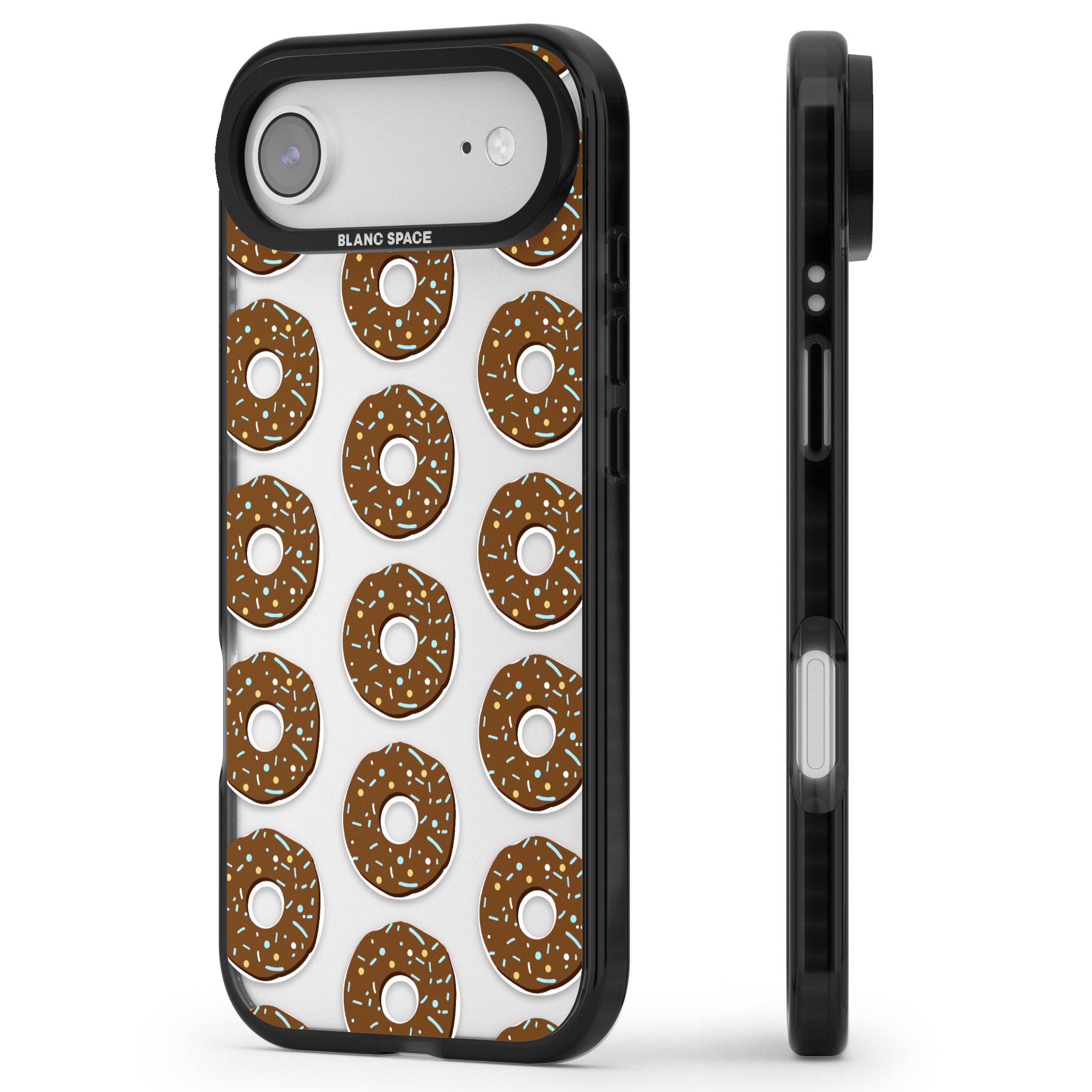 Chocolate Donut Pattern iPhone 17 Air Impact Black Phone Case Side Profile