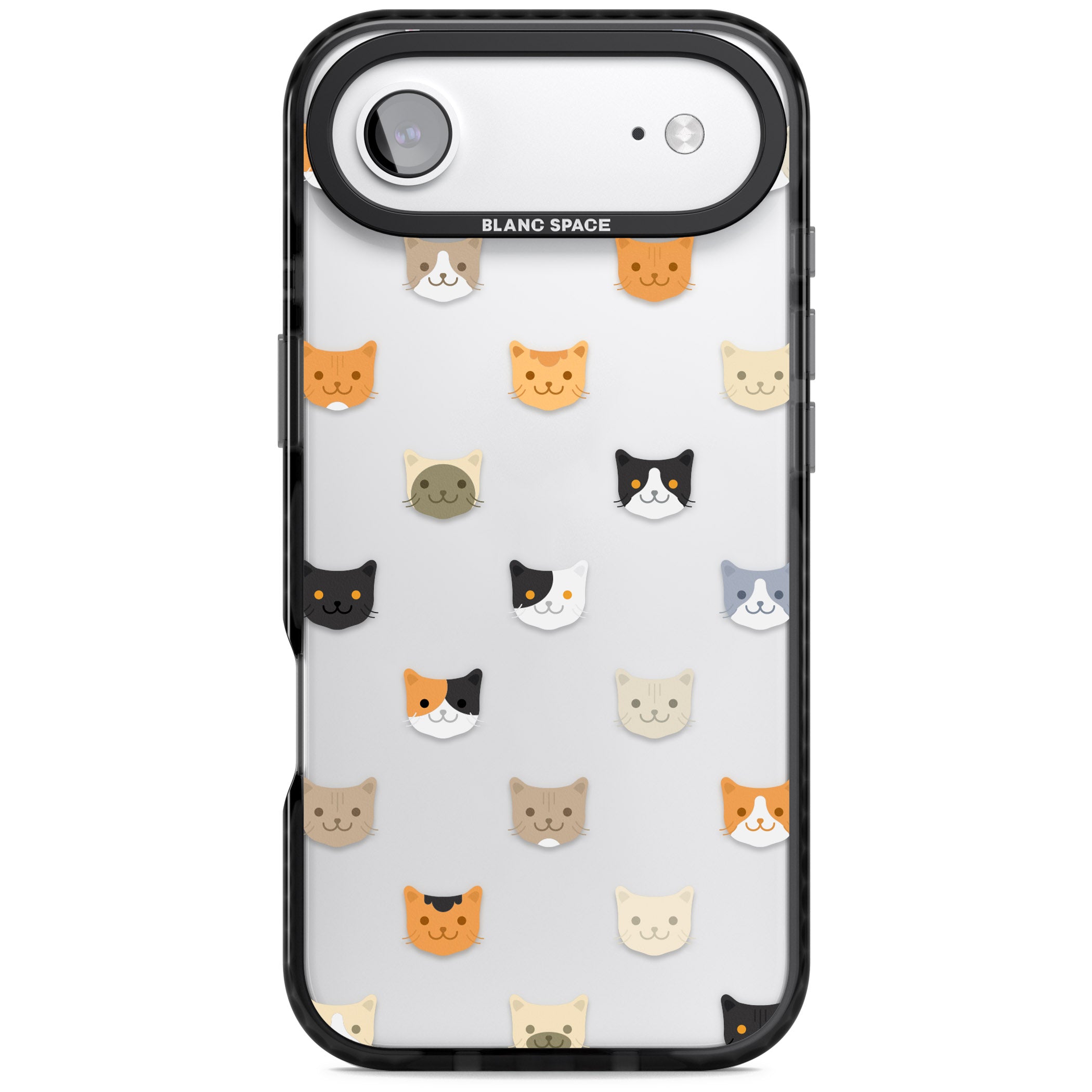 Cute Cat Face Transparent iPhone 17 Air Impact Black Phone Case