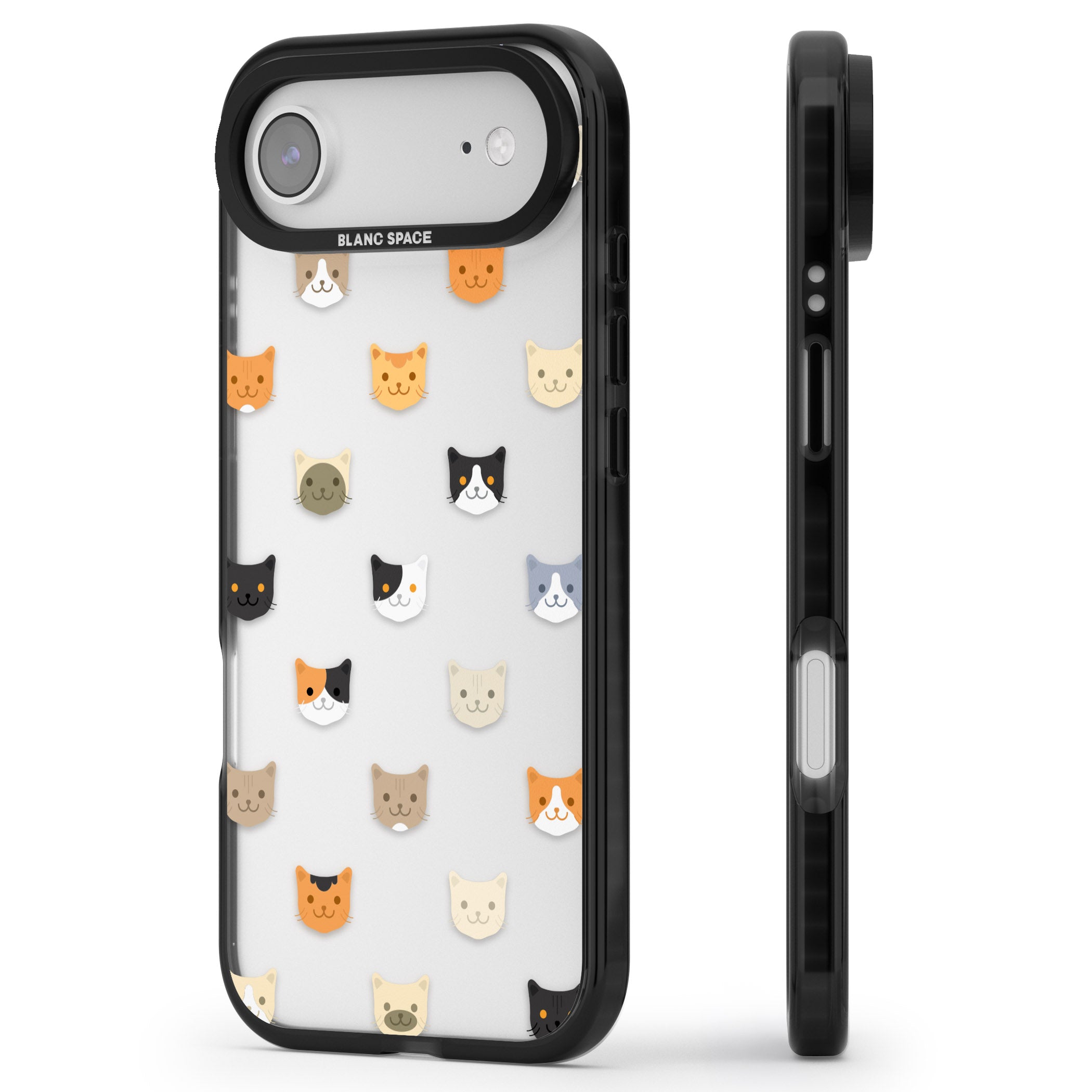Cute Cat Face Transparent iPhone 17 Air Impact Black Phone Case Side Profile