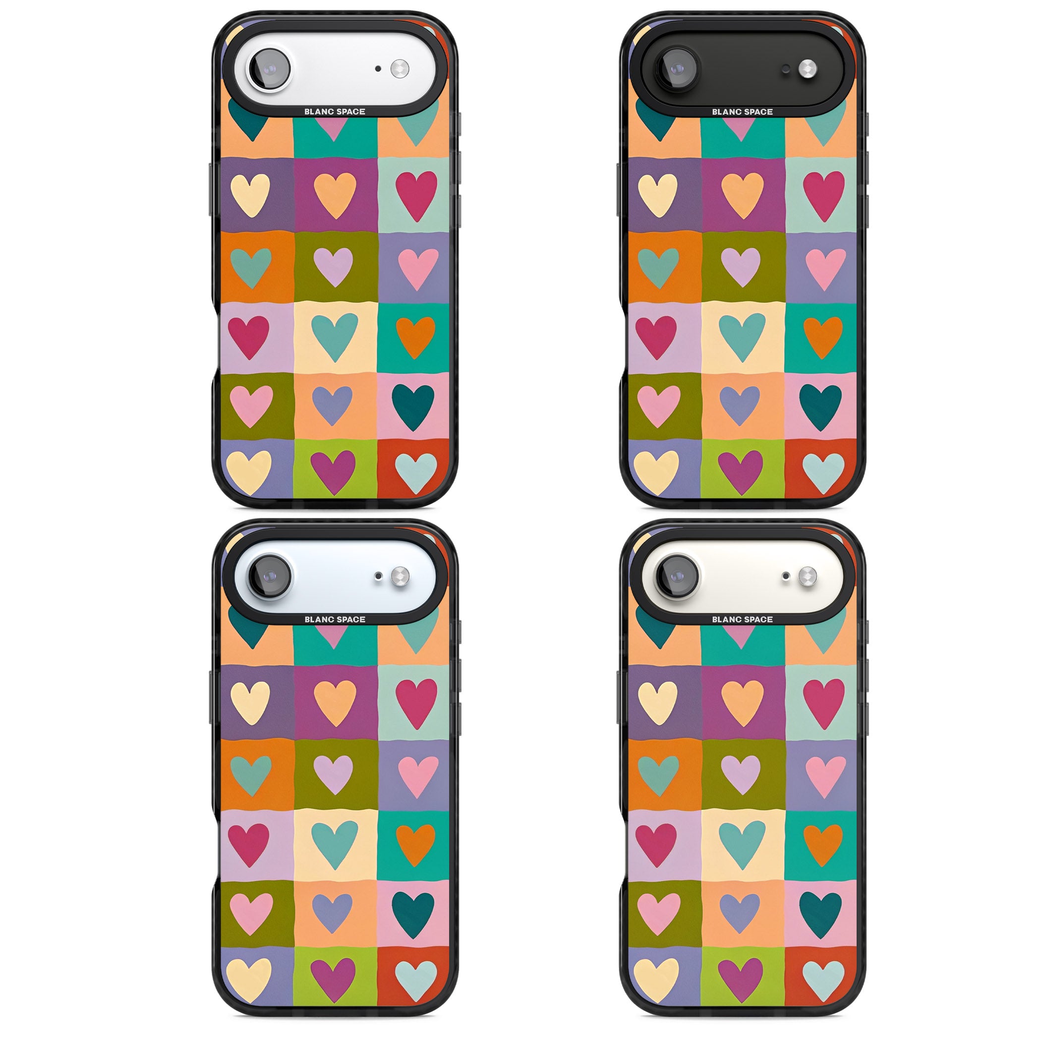 Multicolour Checked Hearts iPhone 17 Air Impact Black Phone Case APT Impact Protection