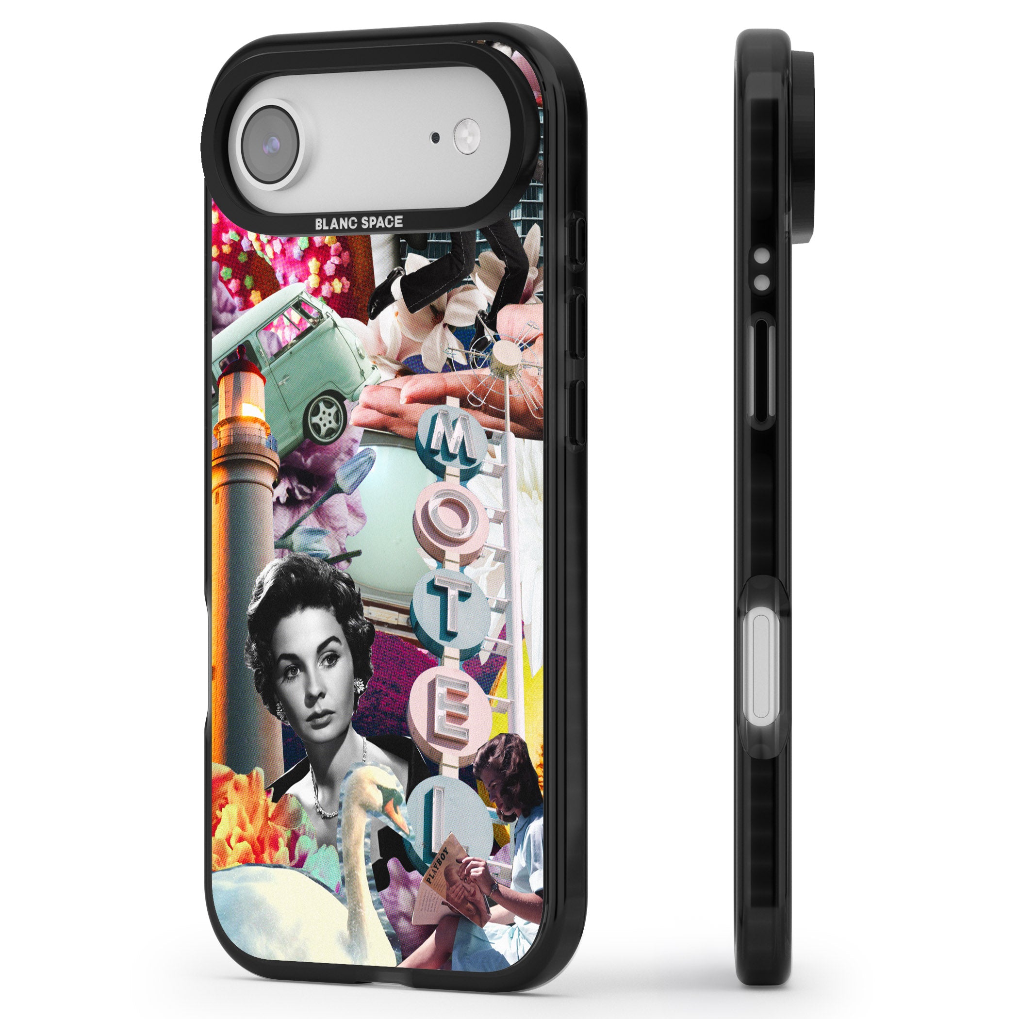 Retro Motel Collage iPhone 17 Air Impact Black Phone Case Side Profile