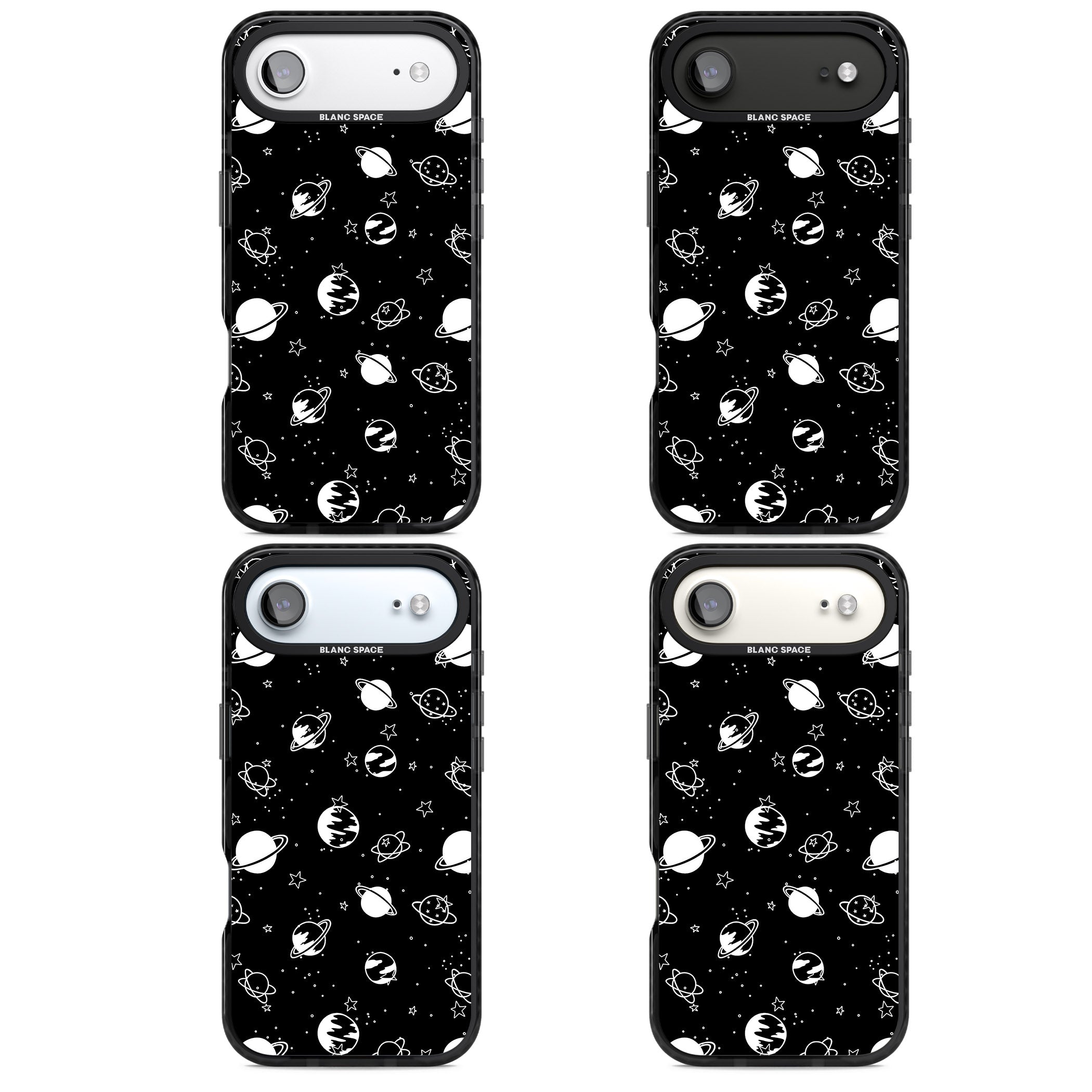 White Planets On Black iPhone 17 Air Impact Black Phone Case APT Impact Protection